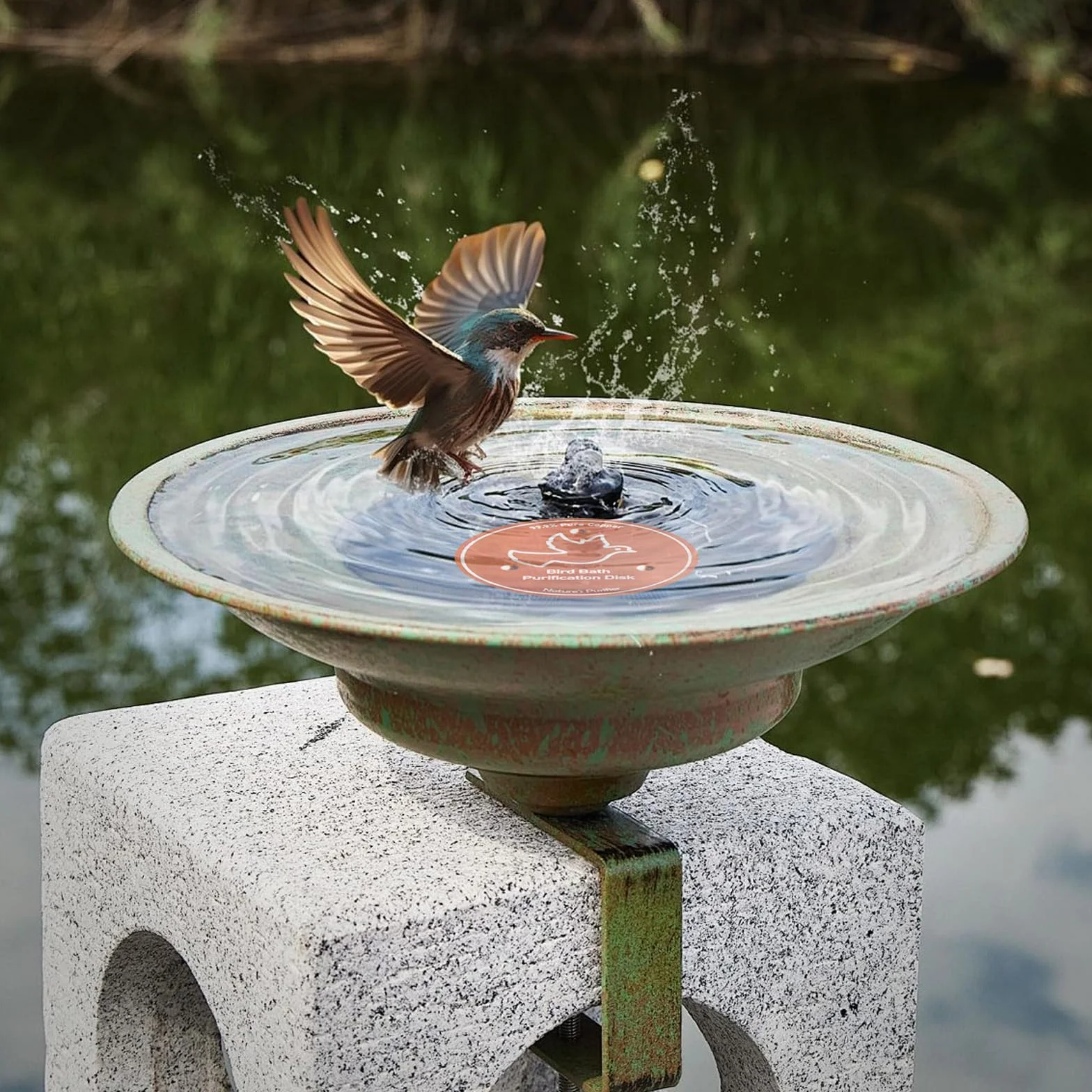 Disque de Purification pour Bain d'oiseaux en Cuivre Pur 99,99% 4 Pouces avec Support à Trois Points