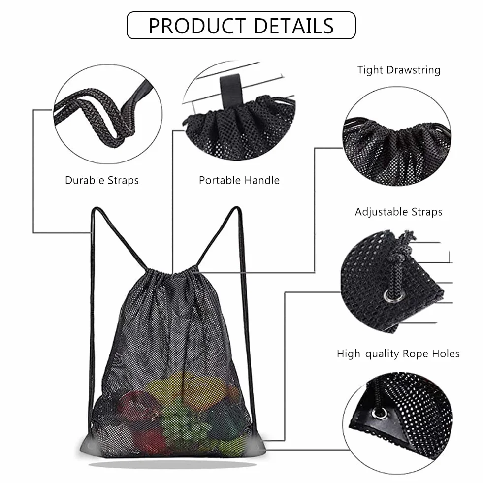 Helweet Sac à dos en Maille, Sac de plage en Maille, Sac Filet en Nylon, Sac à Dos à Cordon, Sac à Dos Plage, Sacs à Cordons Réglable, pour la natation, la plongée, le voyage, la salle de sport
