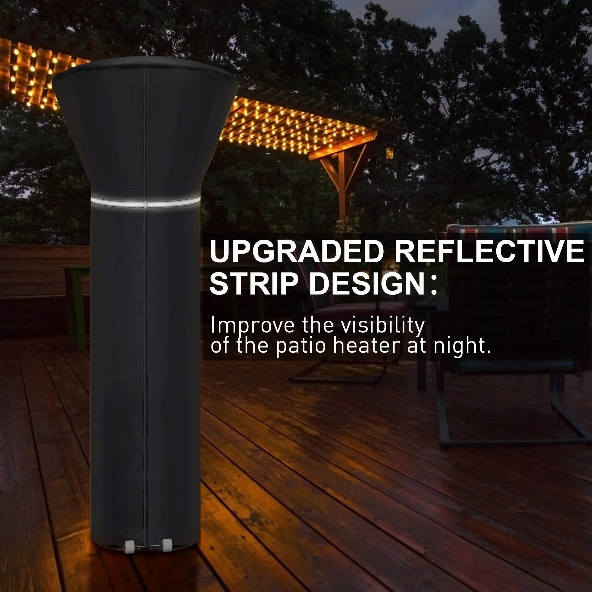 Housses de chauffage de terrasse imperméables avec ruban réfléchissant, fermeture éclair et sac de rangement, 220 x 85 cm