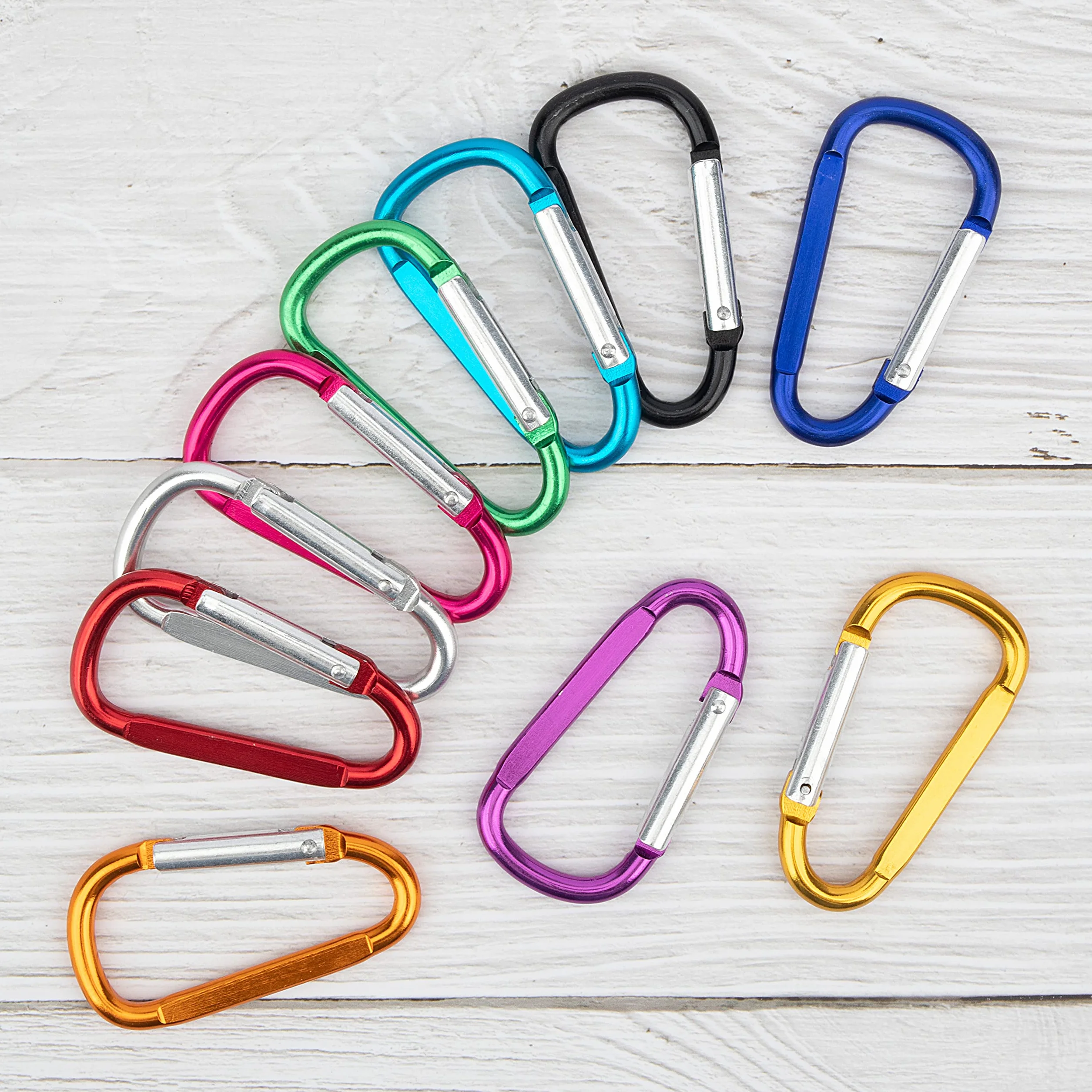 Lot de 10 mousquetons en Aluminium avec Anneau en D 2,4 x 4,8 cm pour clés, sac à dos, chien