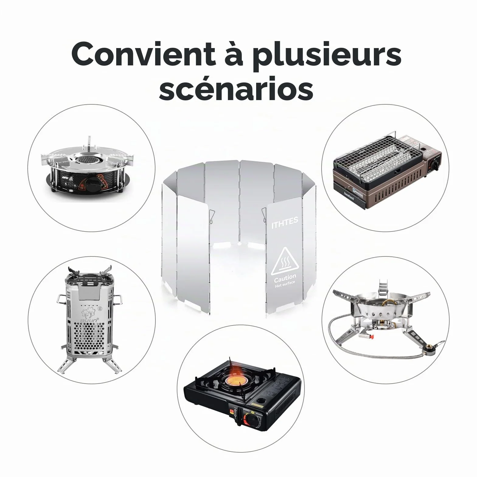 Réchaud à gaz de camping Pare-vent Accessoires de camping extérieur 10 plaques Pare-vent Réchaud à gaz de camping pliable Pare-vent Équipement de cuisine Équipement de camping Réchaud