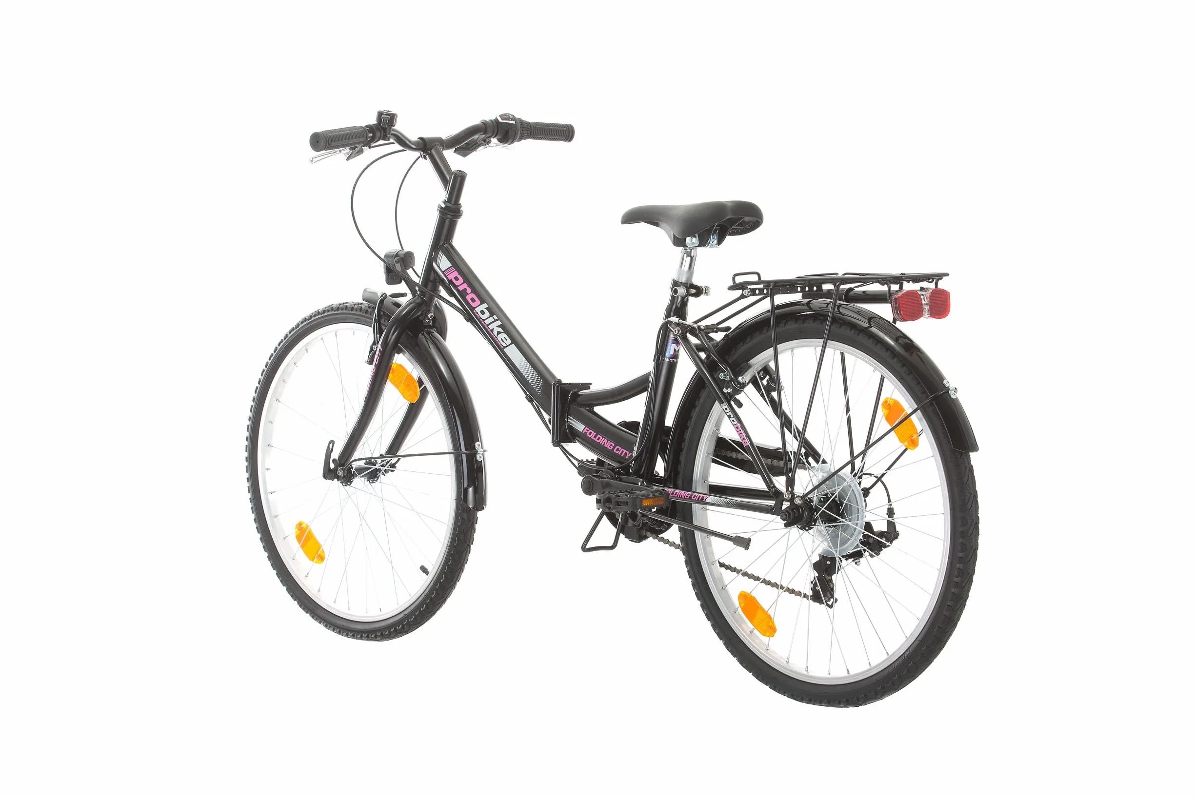 Multibrand Folding City, Vélo Pliant Confort pour Femme 24 Pouces, 6 Vitesses, Frein V-Brake, éclairage de vélo, Garde-Boue, Porte-vélos, Convient aux Femmes et aux Filles de 135 à 160 cm