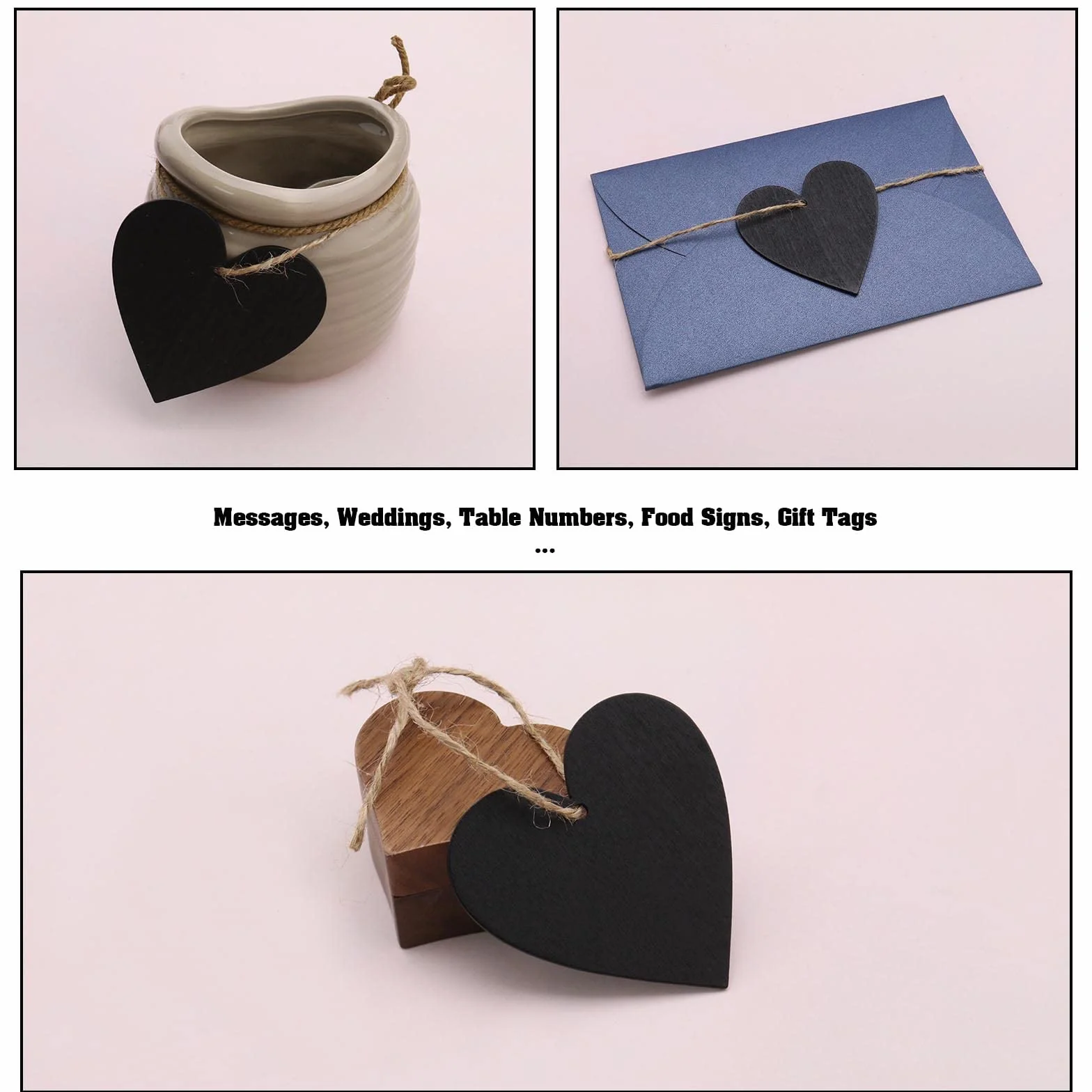 Lot de 20 mini tableaux noirs en forme de cœur en bois à suspendre pour décoration mariage