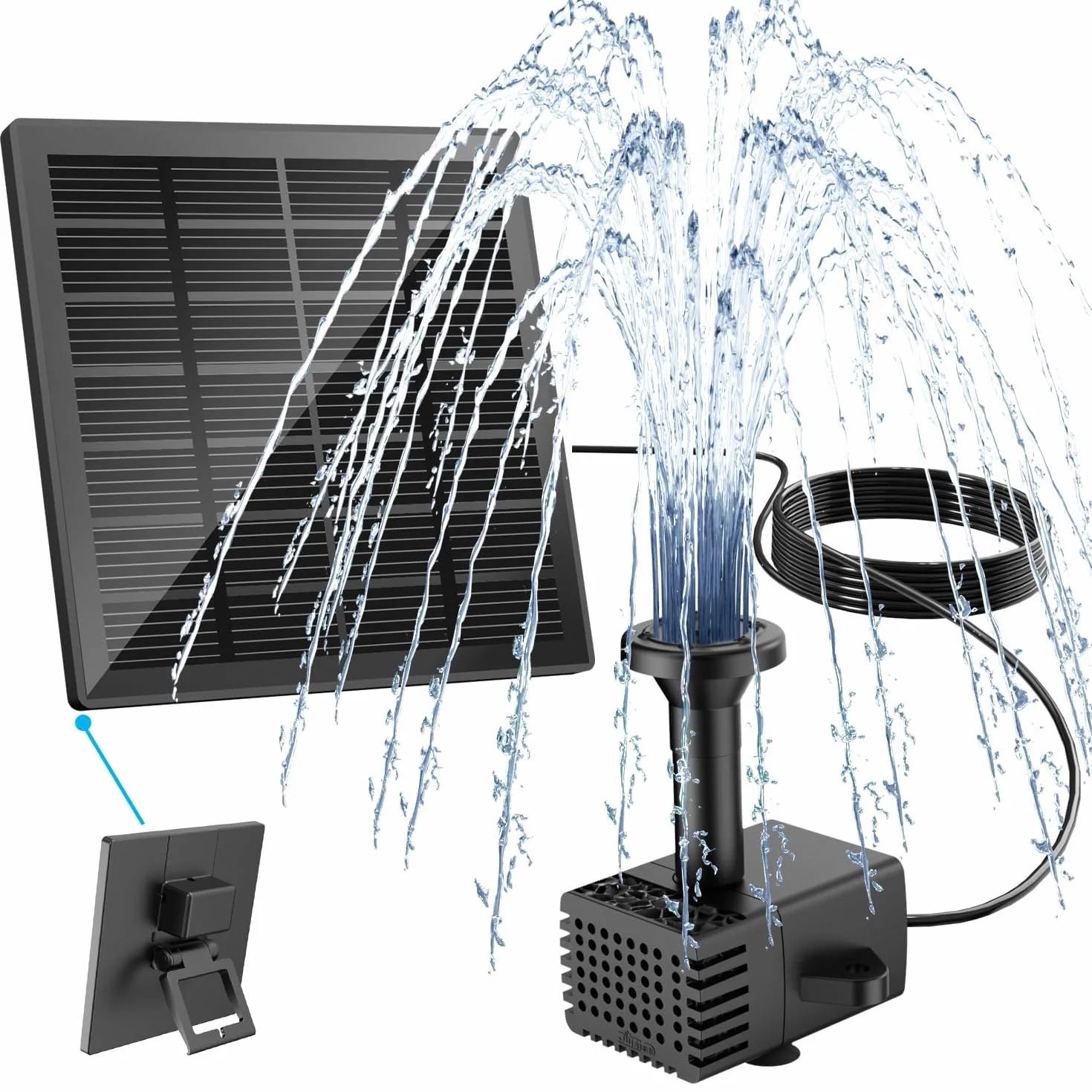 Fontaine Solaire Extérieur Flottante Pompe Bassin avec 8 Buses Noir