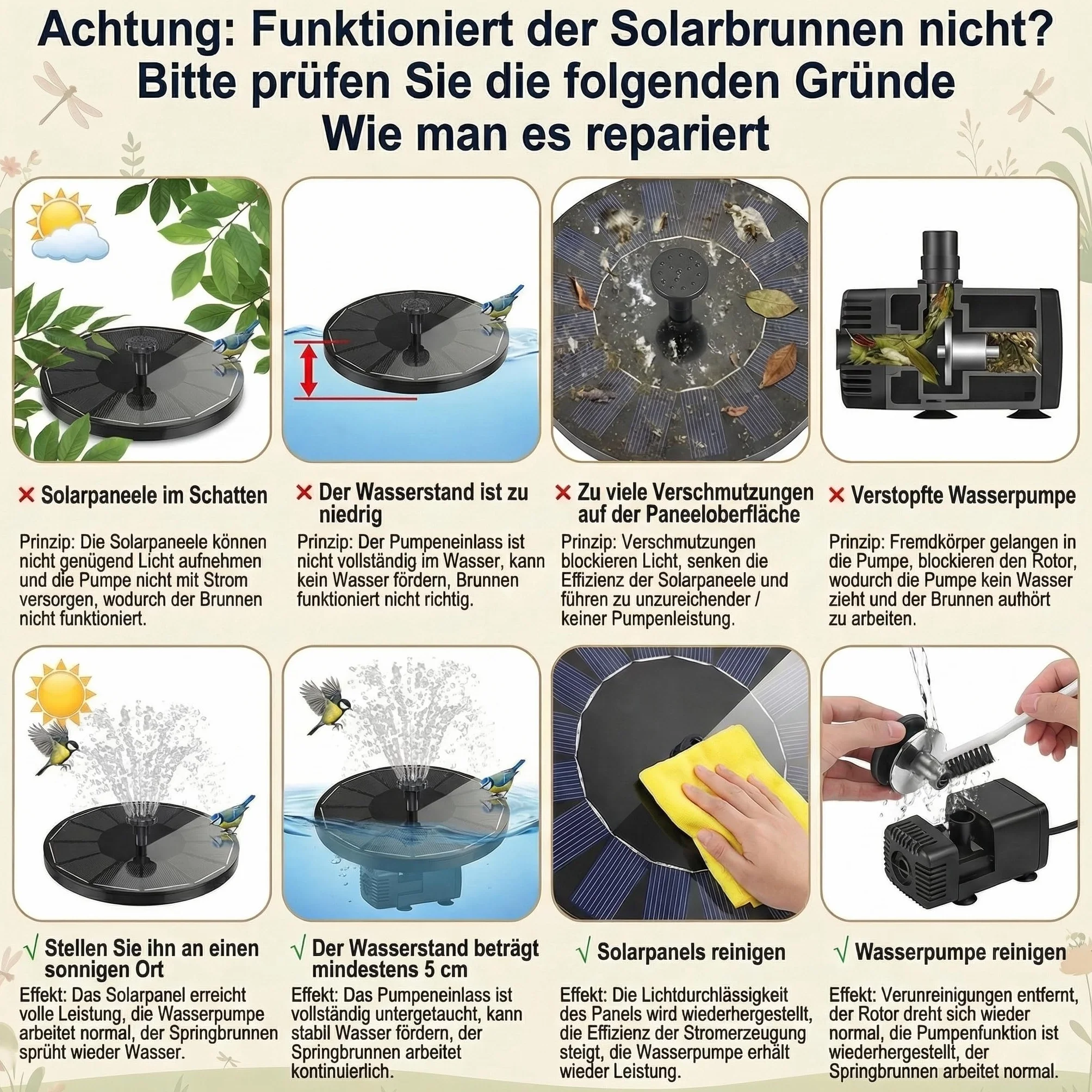 Fontaine Solaire pour Bassin 3,5W intégré 1500mAh Batterie 6 Buses Exterieure Jardin
