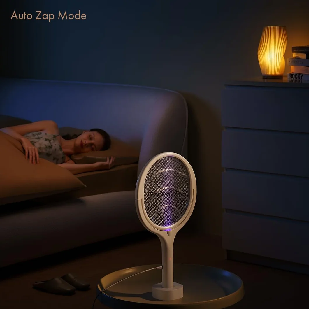 GeckoMan Raquette Électrique Anti Moustique Rechargeable avec Tête Rotative et Extension Télescopique