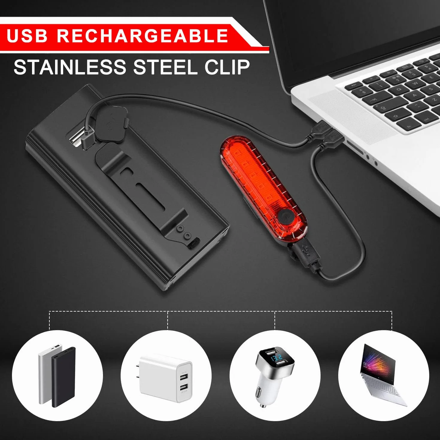 EBUYFIRE Ensemble Lumière Vélo Rechargeable USB, Phare de Vélo Super Lumineux avec Feu Arrière, 5200mAh Feux Avant de Vélo à Affichage numérique LED étanche IPX5 pour Tous Les vélos
