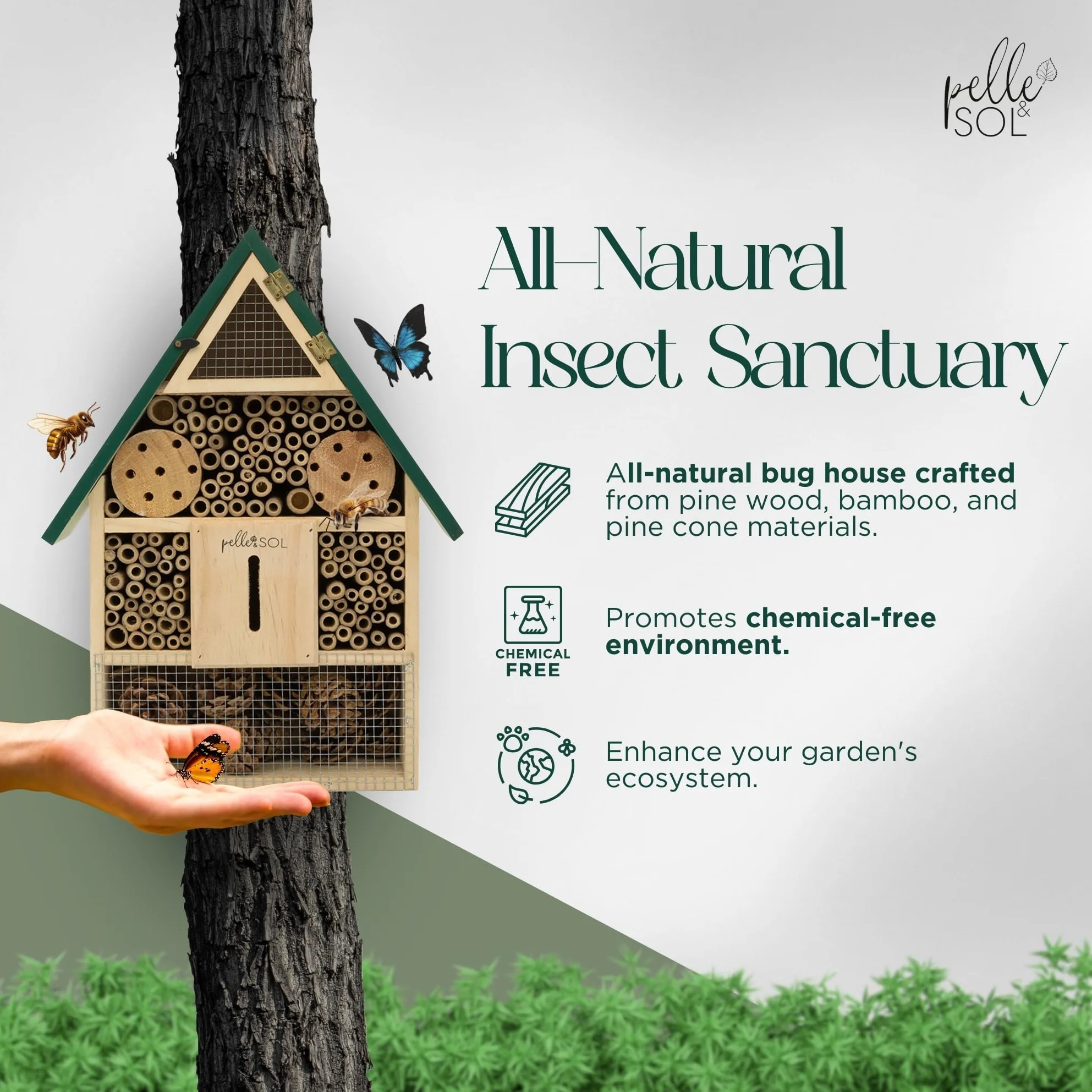 Pelle & Sol Maison à Abeilles écologique | Hôtel à Insectes en Bambou résistant aux intempéries pour Jardin