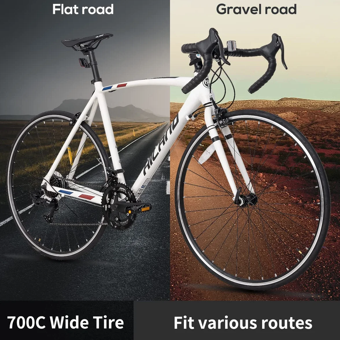 HILAND Vélo de course 28″ cadre aluminium 700C 14 vitesses noir/blanc