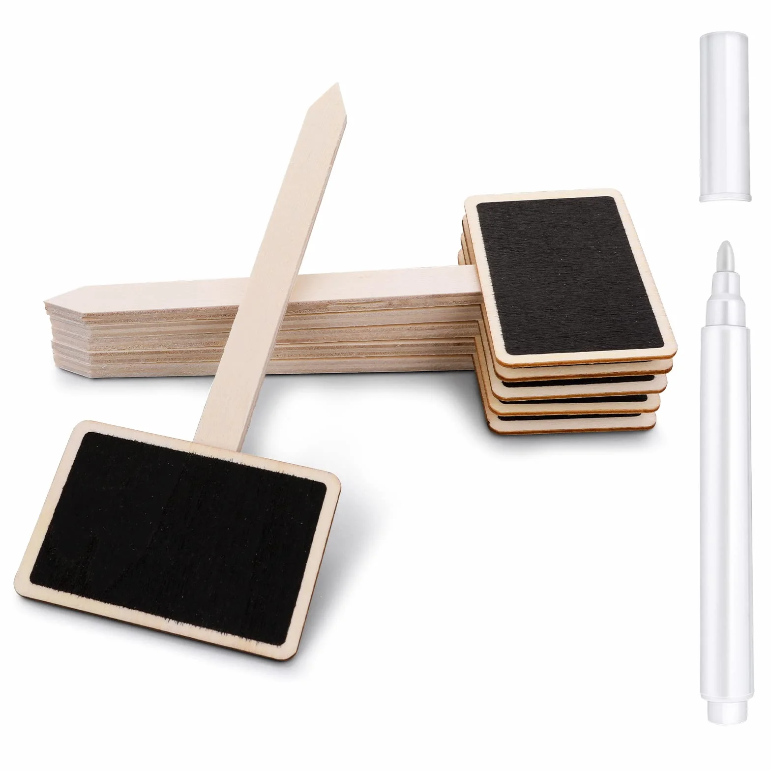 Étiquettes en Bois pour Jardin - Lot de 20 - Tableau Noir avec Stylo - Plantes Intérieur Extérieur