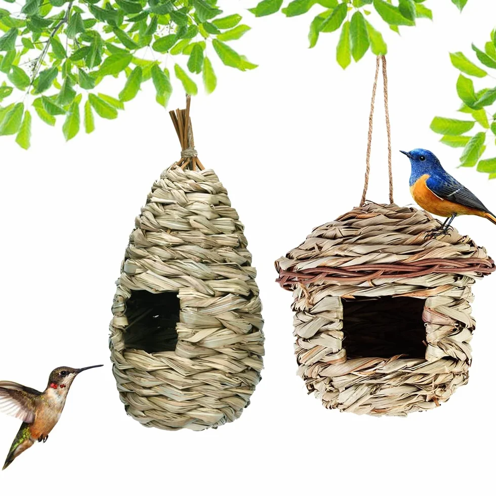 Nichoir Tissé à La Main pour Oiseaux, 2 Pièces, Nid Oiseau Suspendu pour Perroquet Canari