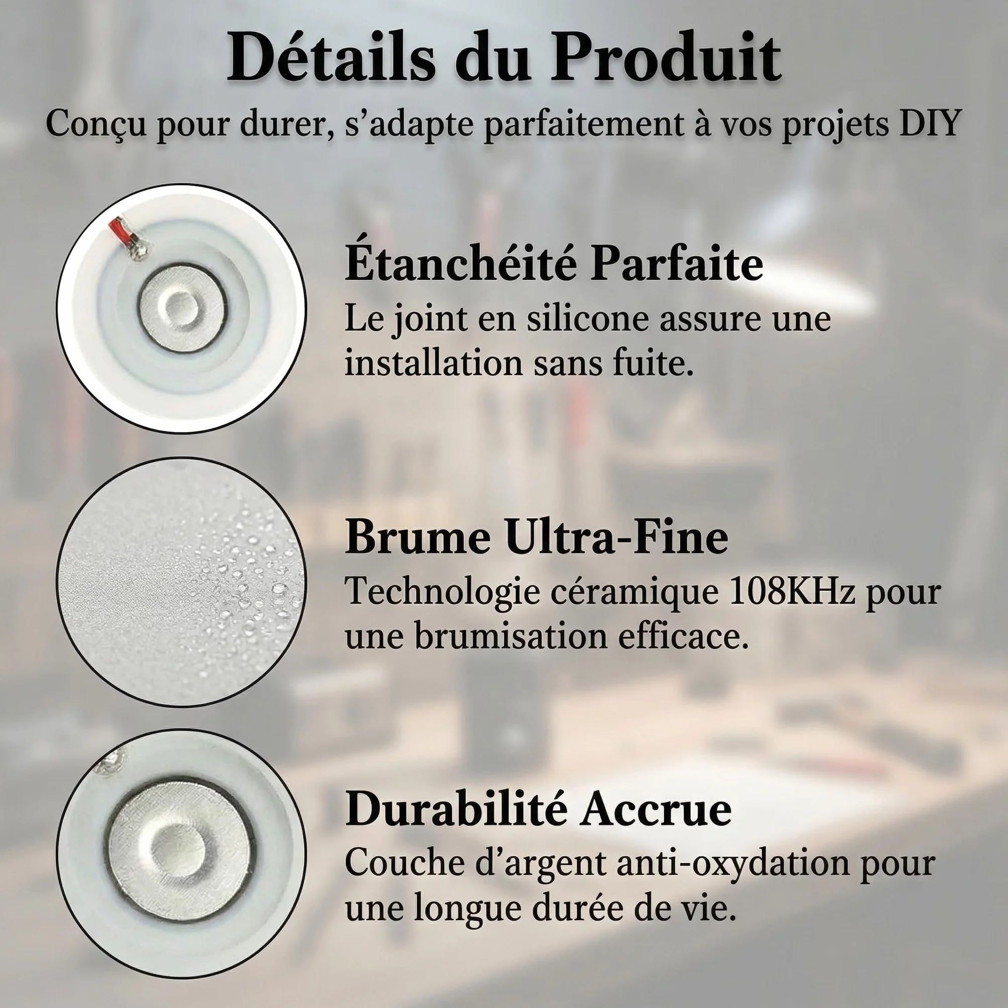 Plaque d'Atomisation 20mm 108KHz 5V USB Module de Brume Ultrasons Lot de 4 Pièces avec Joint en Silicone