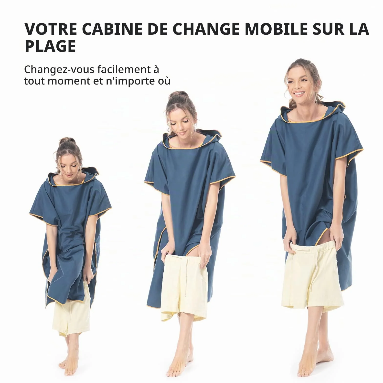 Mokani Peignoir à Langer Serviette en Microfibre Poncho de Surf avec Capuche pour Plage Surf Natation Plongée, Séchage Rapide & Léger, Convient aux Hommes Femmes Adultes (Bleu Foncé)