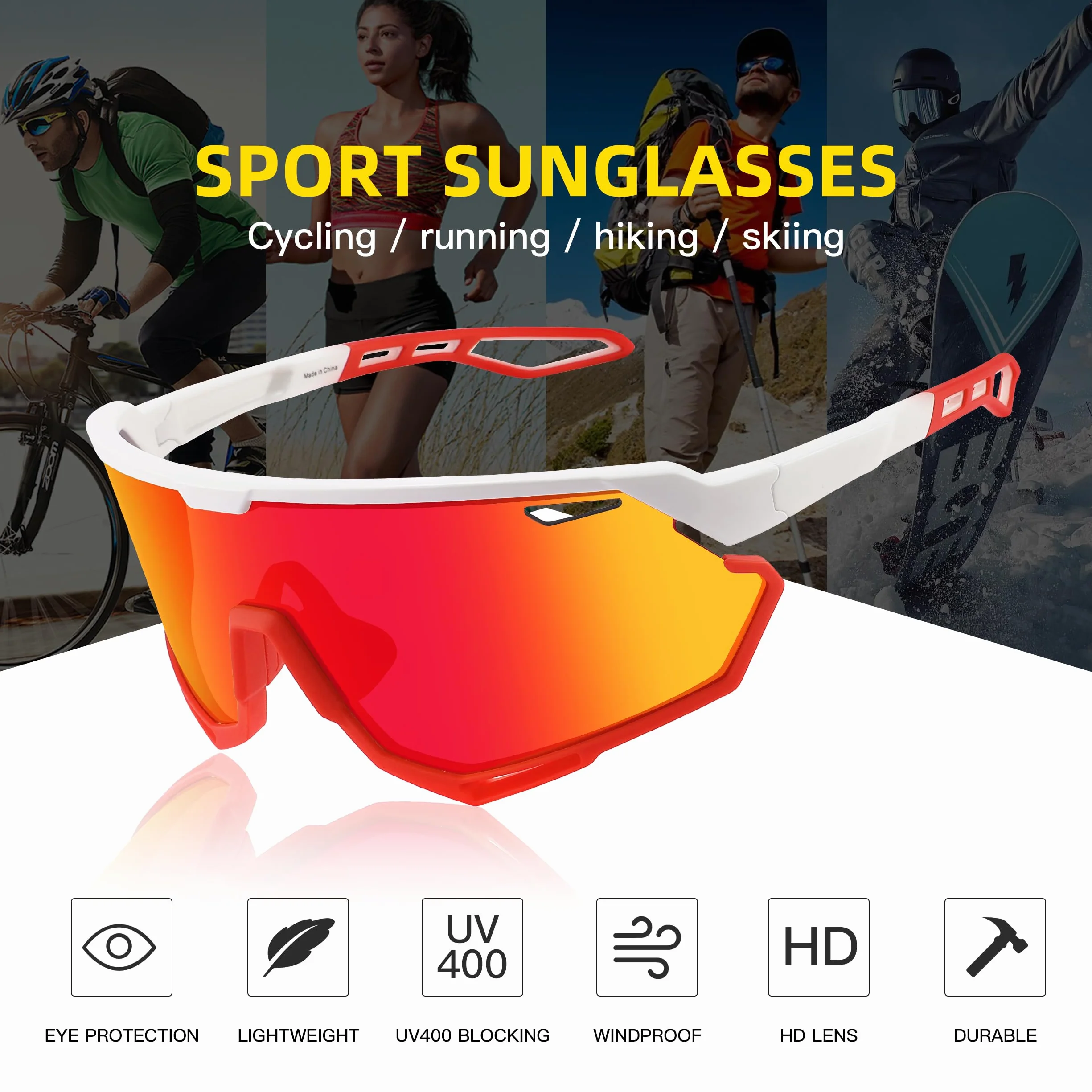 Lunettes de soleil de sport pour homme et femme, monture VTT pour sports de plein air, course à pied, vélo, pêche