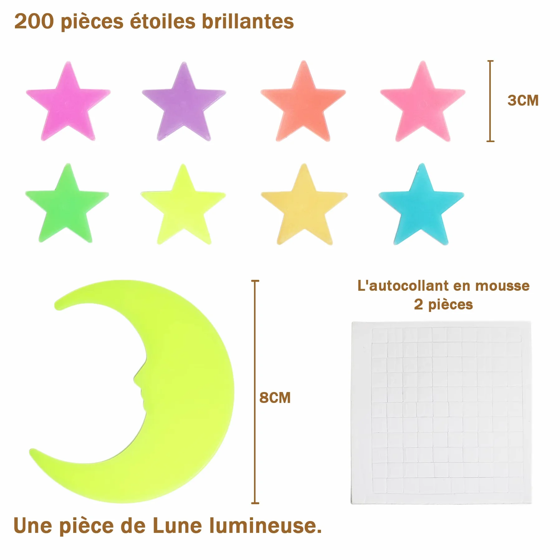Étoiles Autocollantes 3D Phosphorescentes 200 Pièce Décorations Murales Plafond