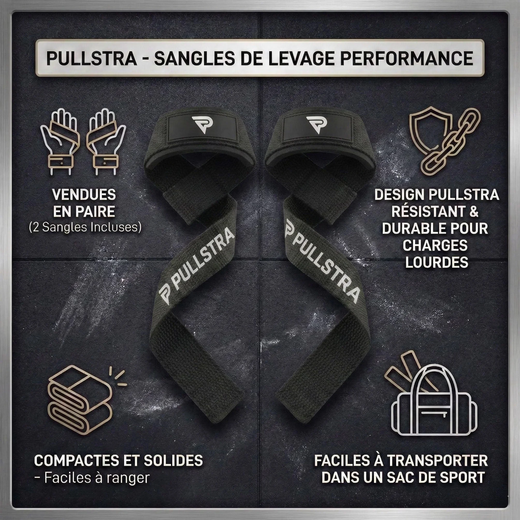 Sangles de Tirage Musculation – Straps Résistants en Nylon pour Musculation, Crossfit & Fitness – Grip Renforcé pour Tirage, Dos et Charges Lourdes – Accessoire Sport Homme & Femme