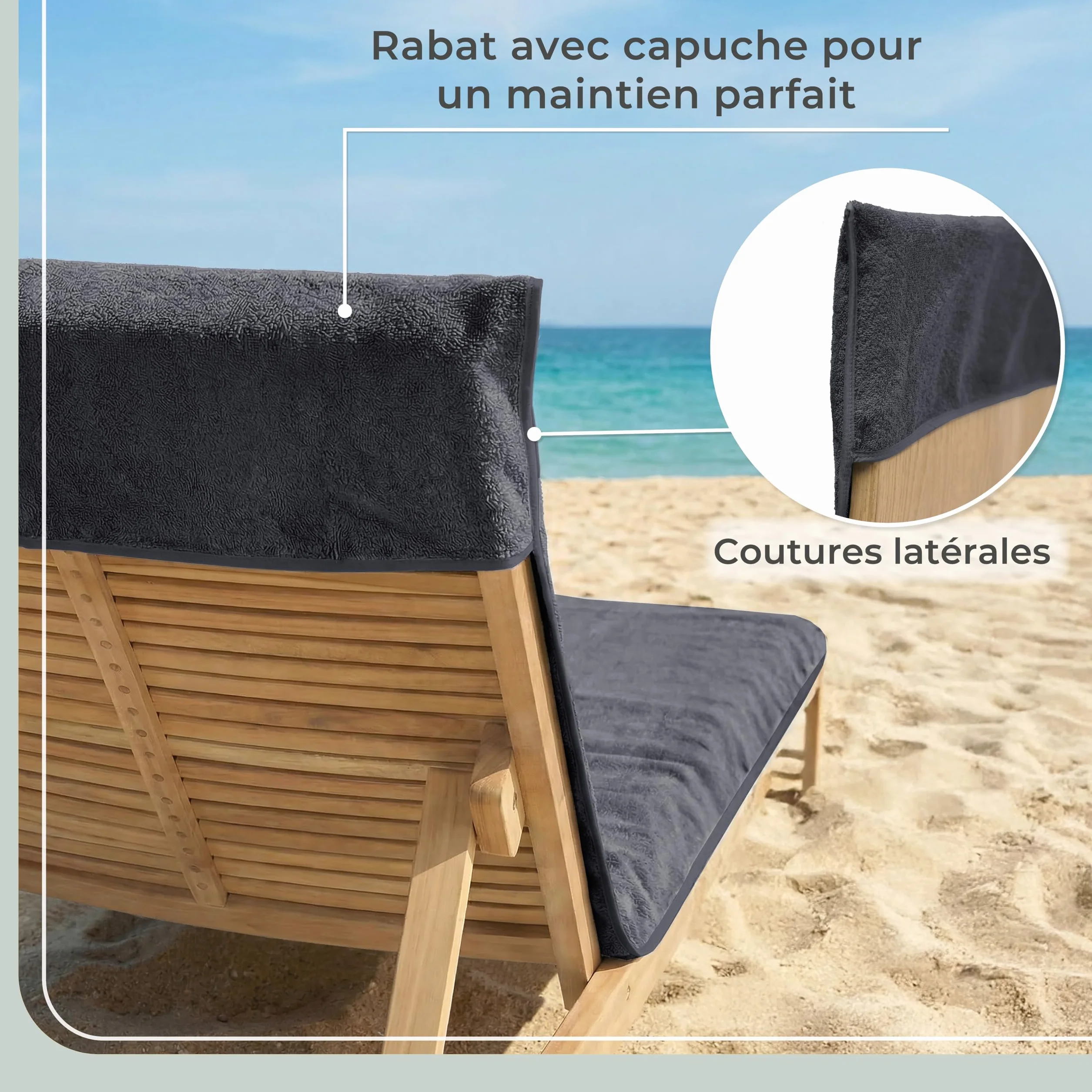 Housse de Protection pour Chaise Longue de Jardin LAYNENBURG - 100% Coton Oeko-TEX - Housse de Serviette en éponge (75x200 cm Anthracite)