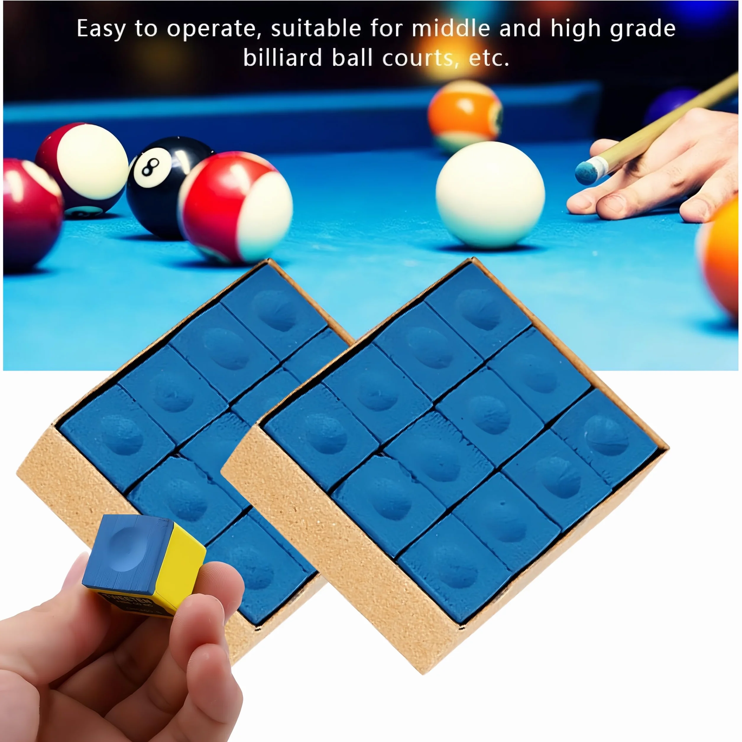 Lot de 24 craies de billard standard pour queues de billard antidérapantes bleues