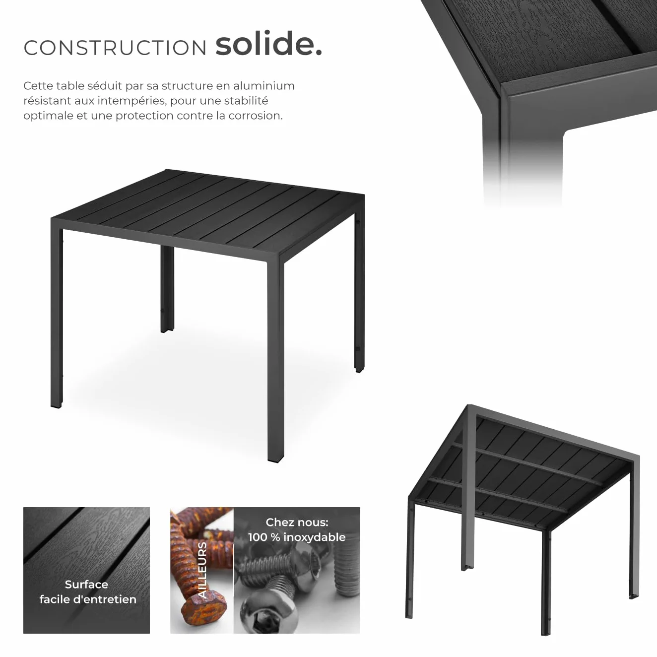 Table à Manger Extérieur en Aluminium Aspect Bois 90 x 90 x 74,5 cm pour Salon de Jardin