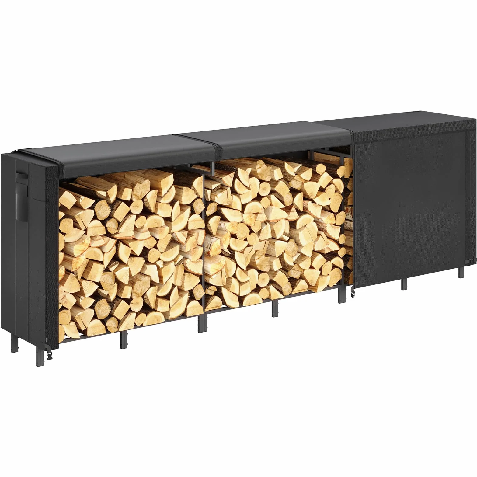 Lifewit Rangement Bois Porte Buche Panier Buche 365x58x122cm Impermeable Exterieur Noir