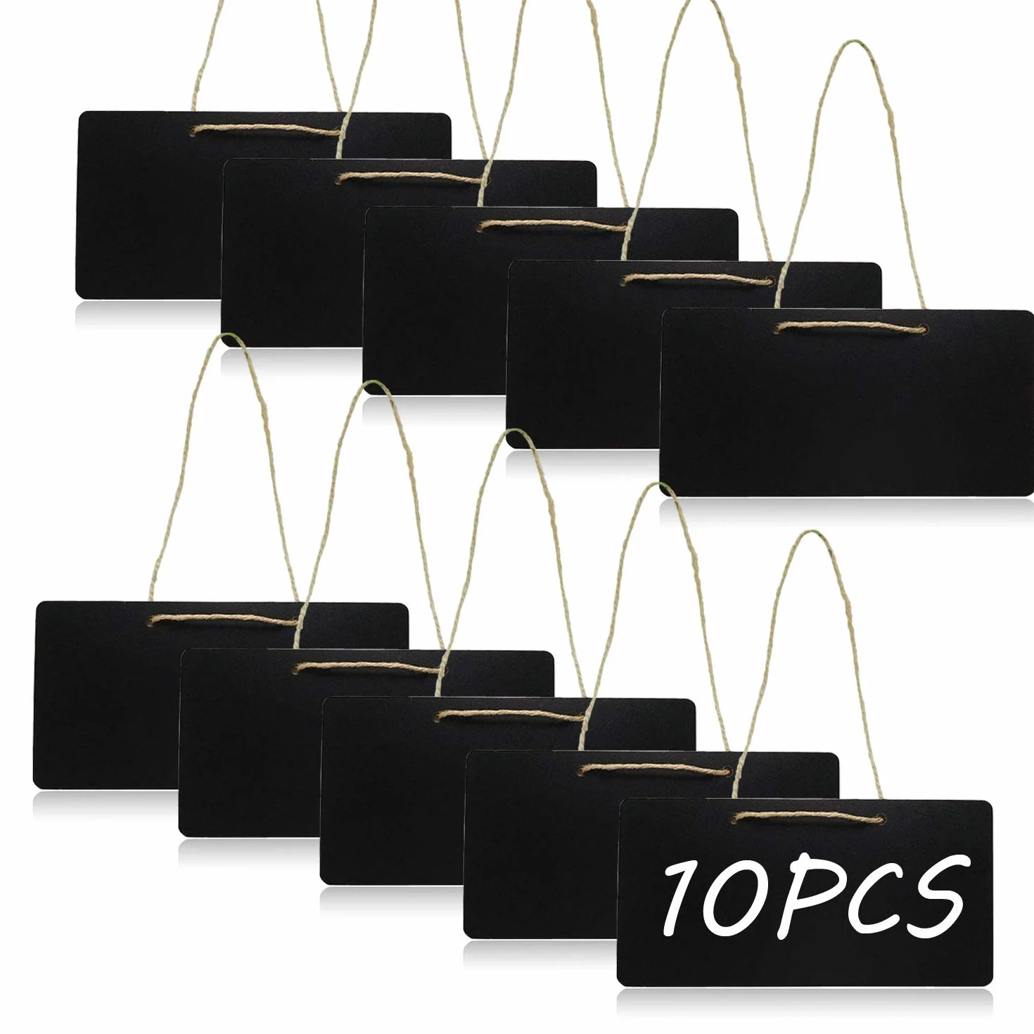 Woohome 10 PCS Mini Holz Tafel avec Chaîne Suspendue, Bois Effaçable Message Board