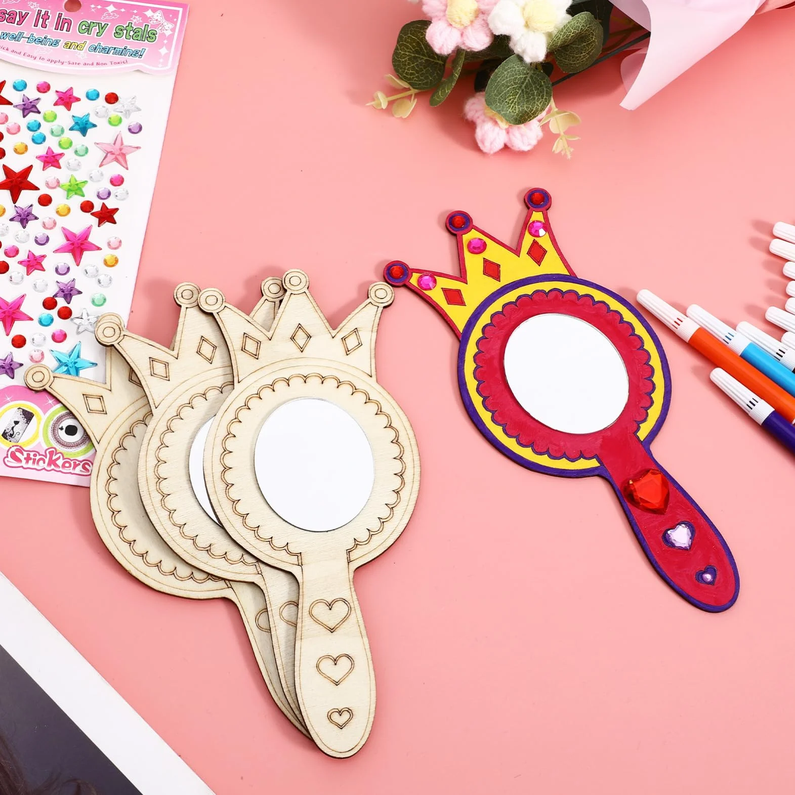 TOYANDONA 8 Pièces Miroirs en Bois Artisanaux pour Enfants Peinture À Faire Soi-Même Miroir De Princesse Activités Artistiques