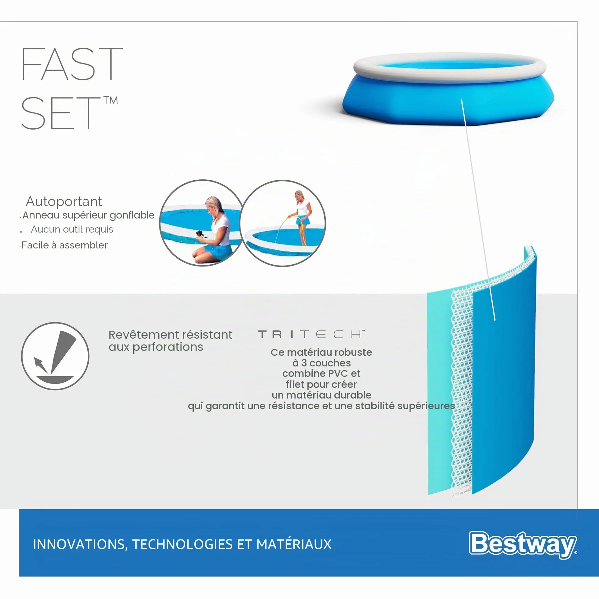 Bestway Fast Set Piscine Hors Sol 305 x 76 cm Effet Pierres