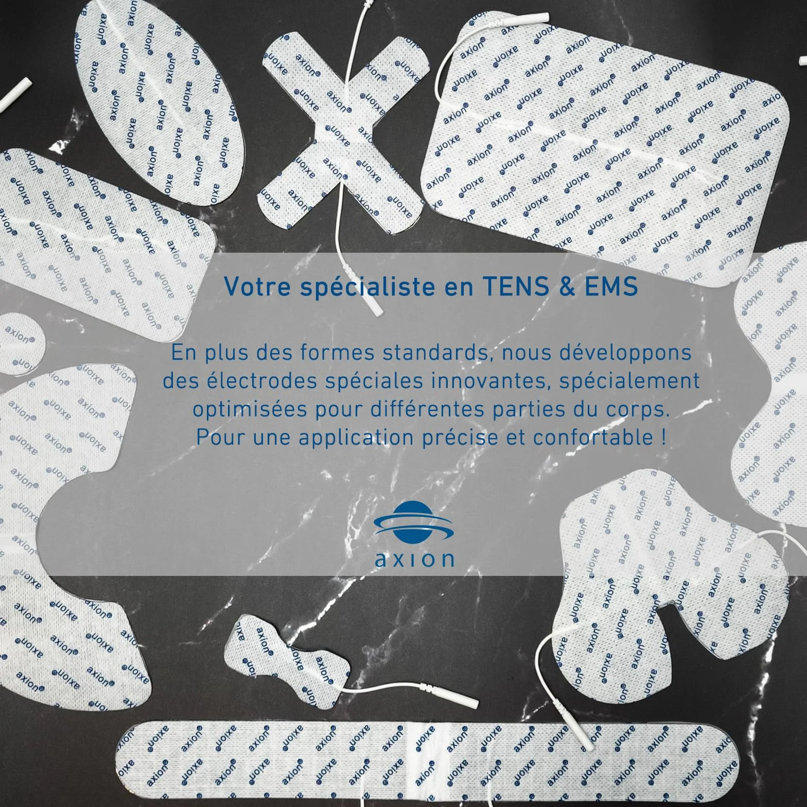 16 électrodes axion | Patchs 10x5 cm et 5x5 cm pour électrostimulateur TENS et/ou EMS réutilisables et autocollants avec connexion filaire de 2 mm