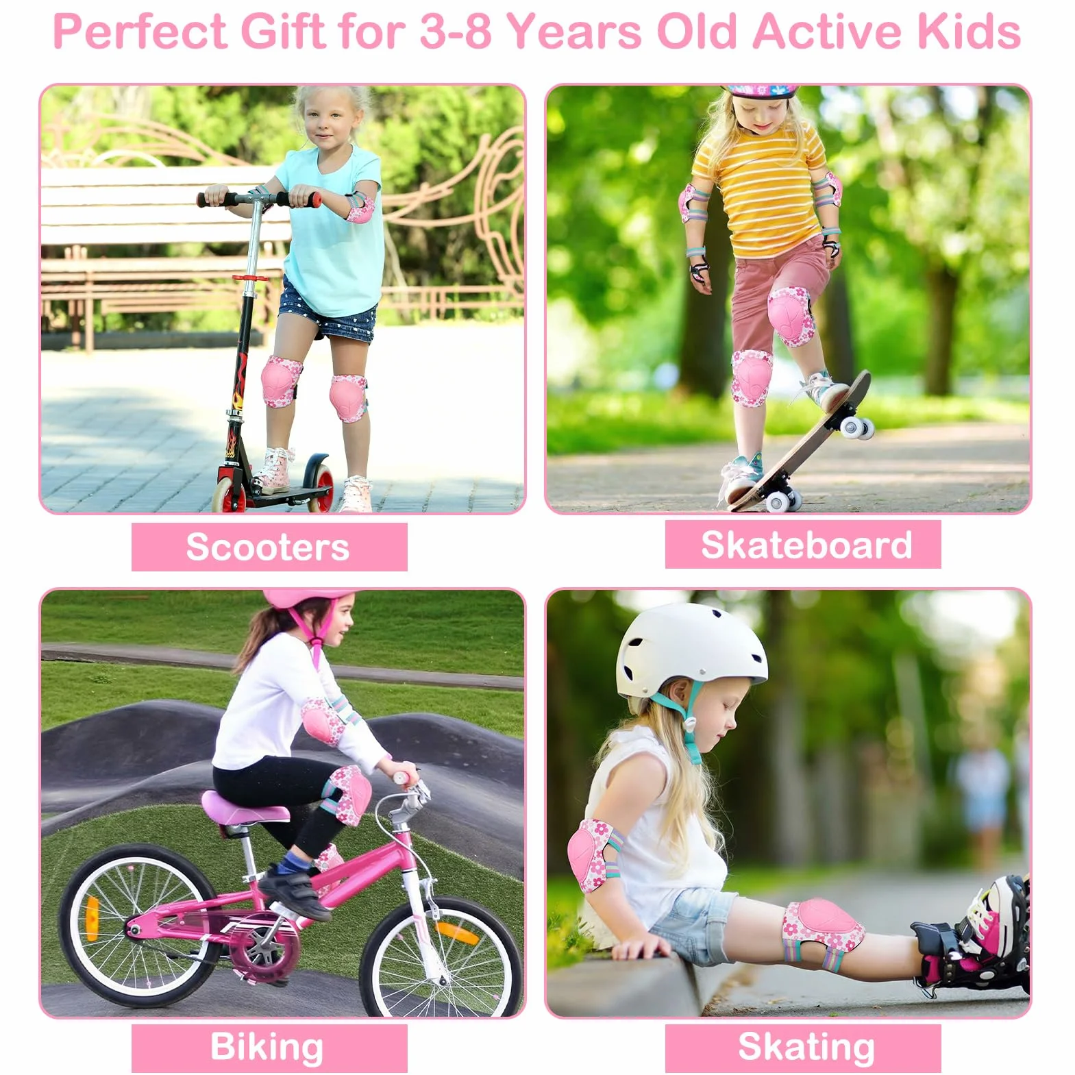 MHJY Genouillère Enfant Protection Roller Velo Fille Coudières Protège-Poignets Garçons Protege Genoux 7 en 1 pour Velo Skateboard Trotinette Patinage 3-8 Ans