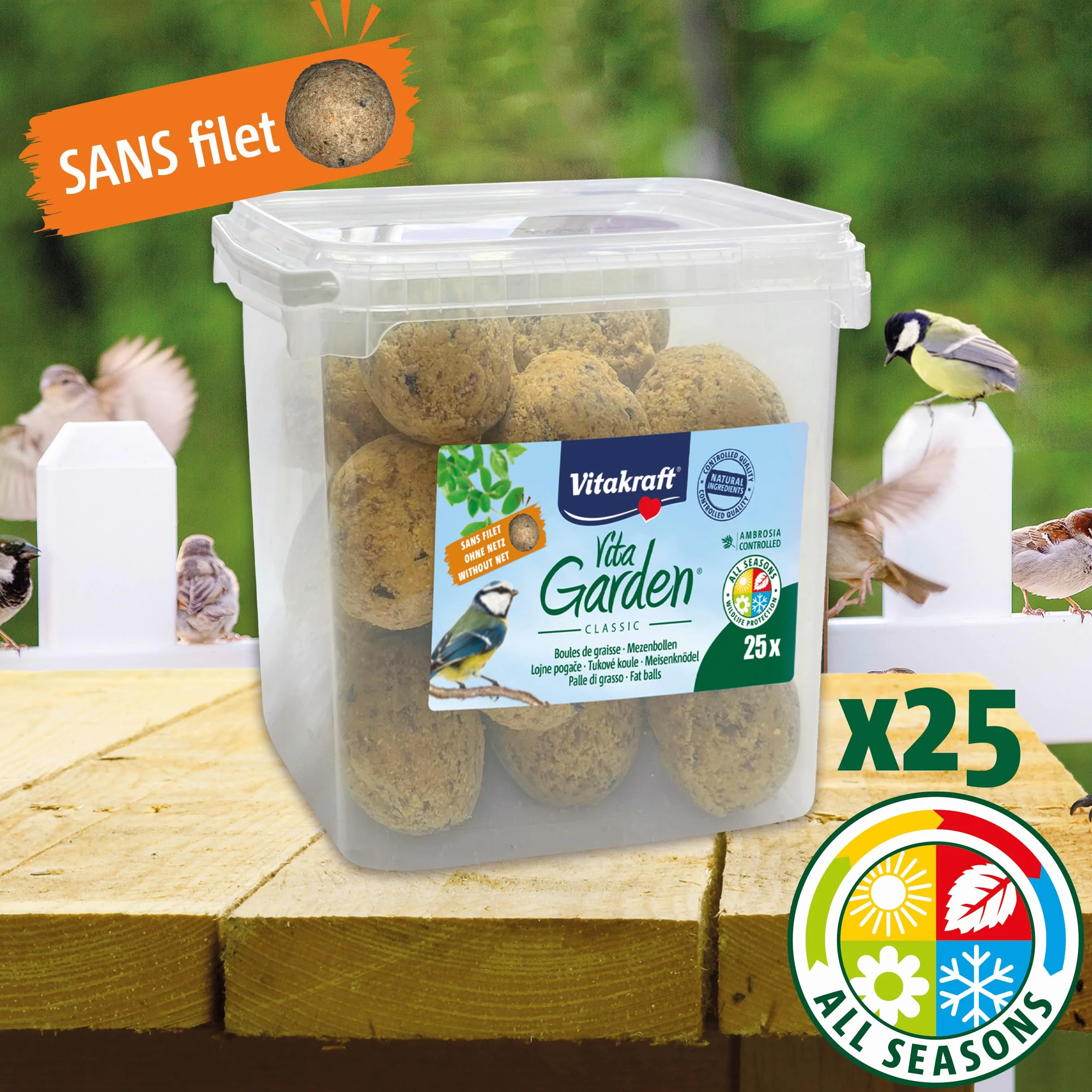 VITAKRAFT Vita Garden Seau de Boules de Graisse sans Filets pour Oiseaux 25 unités