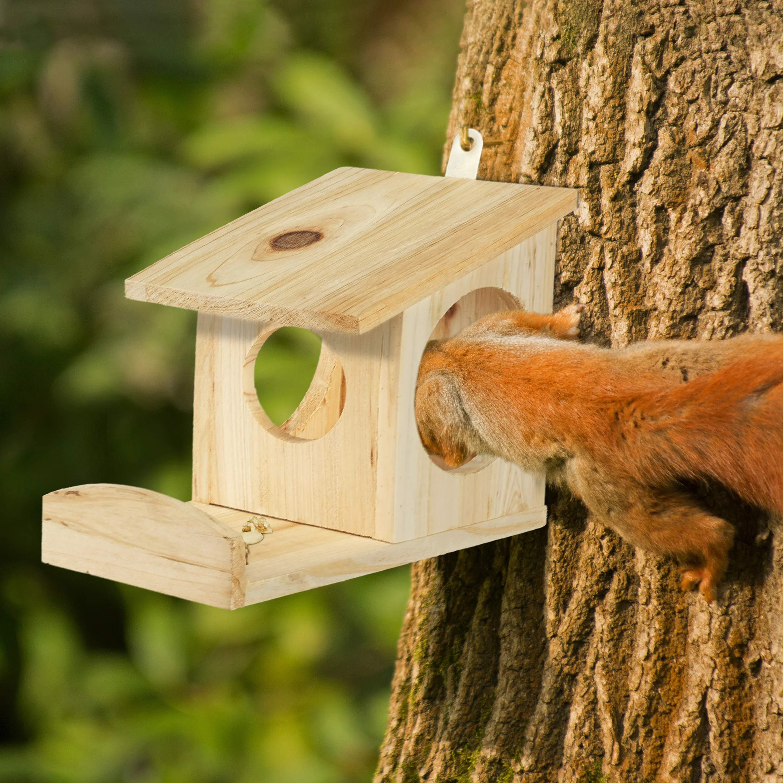 Relaxdays Mangeoire pour écureuils Distributeur de Nourriture Bois 17,5 x 14 x 25 cm Marron foncé