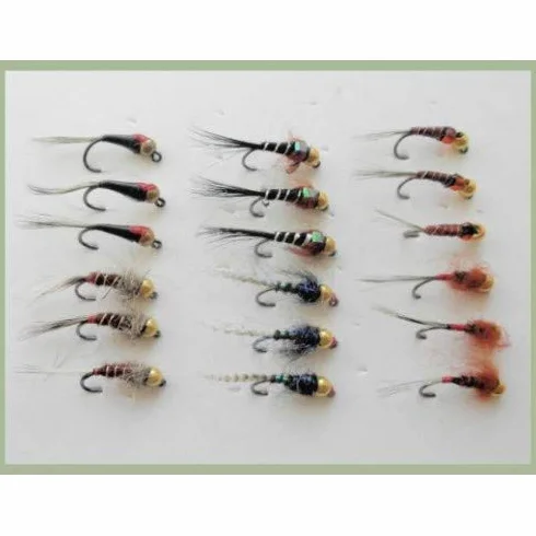 Jignymphes, mouches pour la pêche à la truite, lot de 18, sans ardillon, 6 motifs, tailles 12 à 16, pour la pêche à la mouche