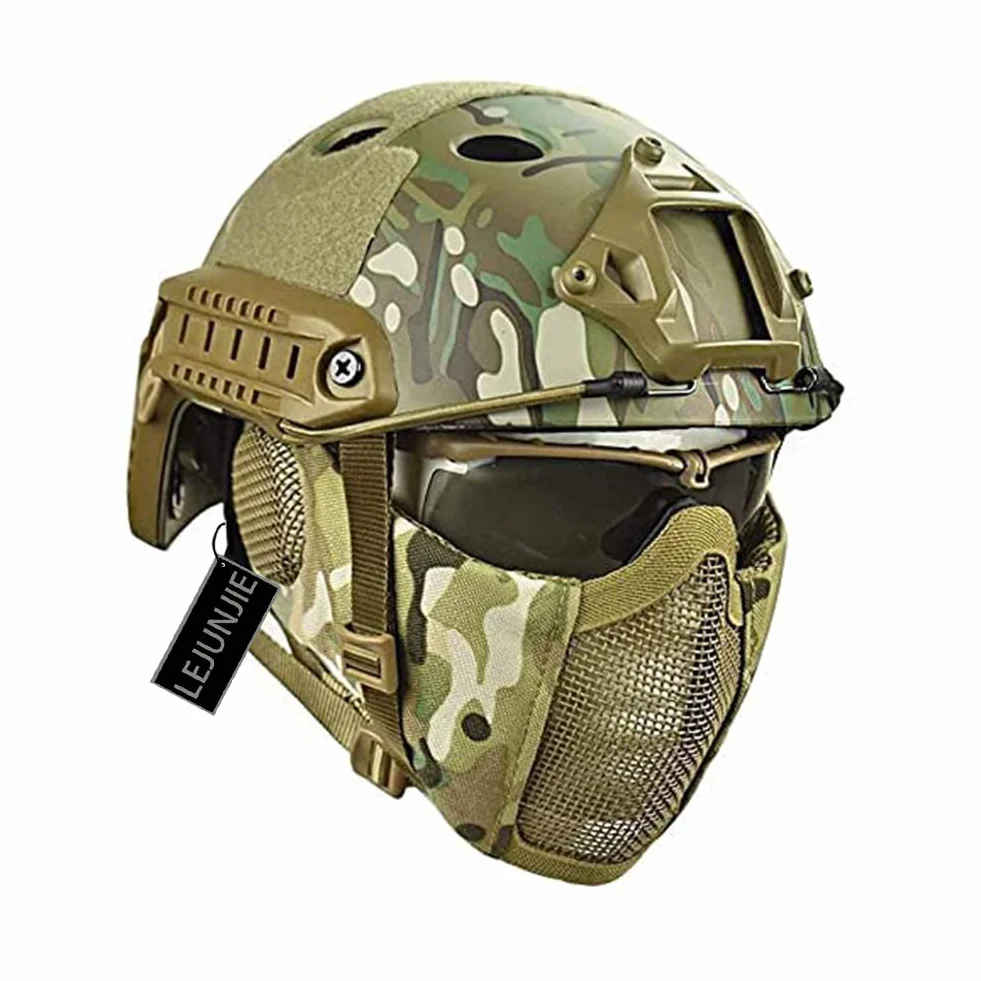 Casque de Paintball PJ Airsoft Rapide avec Protection Auditive Pliable, Demi-Masque en Maille d'acier et Lunettes Fast