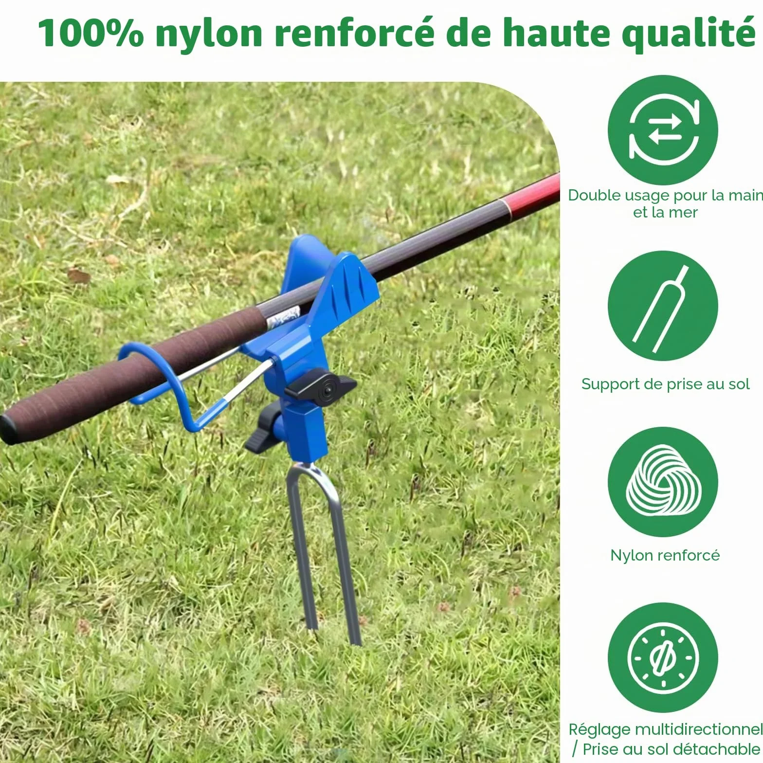 Support Canne à Pêche Acier Inoxydable Réglable 360° Lot de 2 avec Effet Lumineux pour Bateau