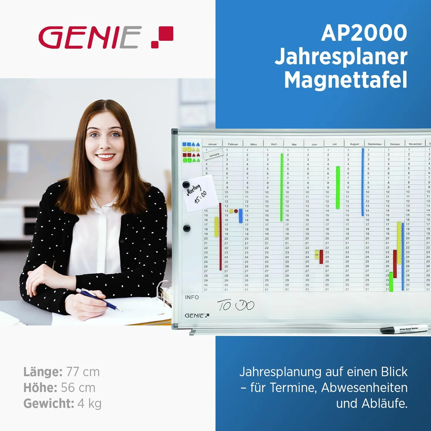 Genie AP2000 Tableau magnétique 77 x 56 cm cadre Aluminium mois années