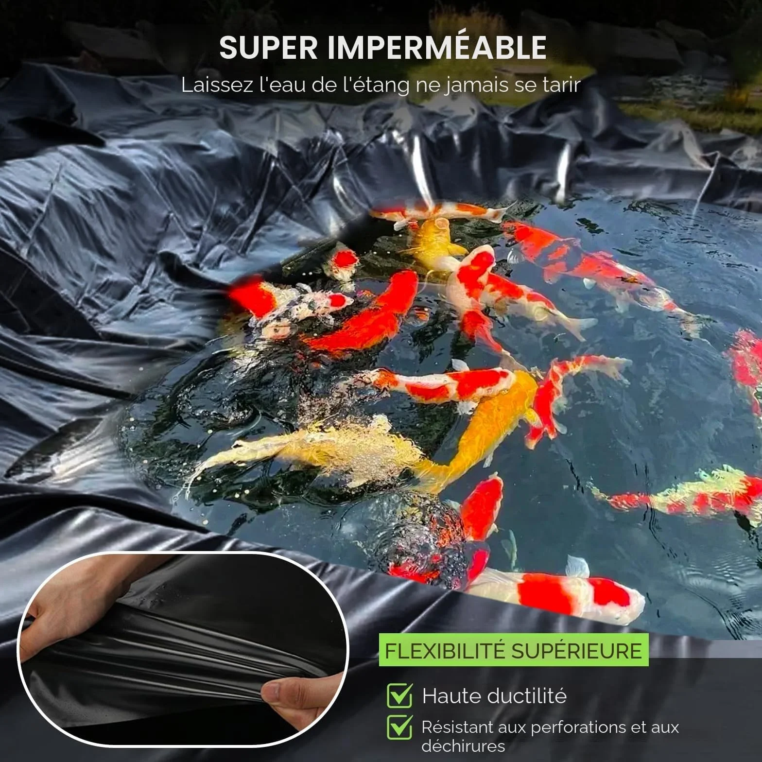 Bâche Bassin Extérieur 3x4m 0.2mm Epaisseur Liner Jardin pour Bassins d'Agrément Poisson Cascade