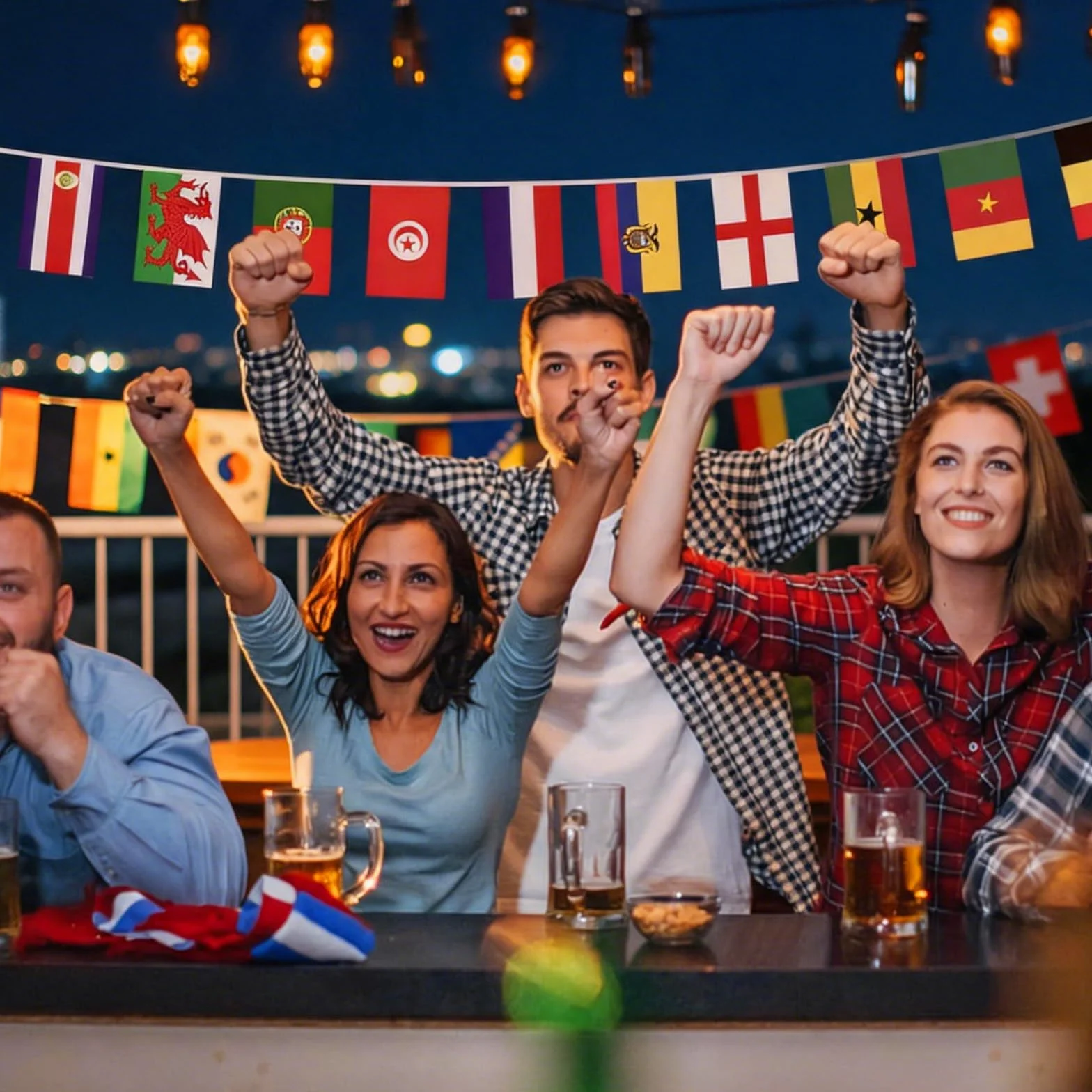 Guirlande de drapeaux de 32 pays pour la Coupe du Monde 2026, 32 pays des deux côtés en tissu euro (drapeaux / 4 pièces)
