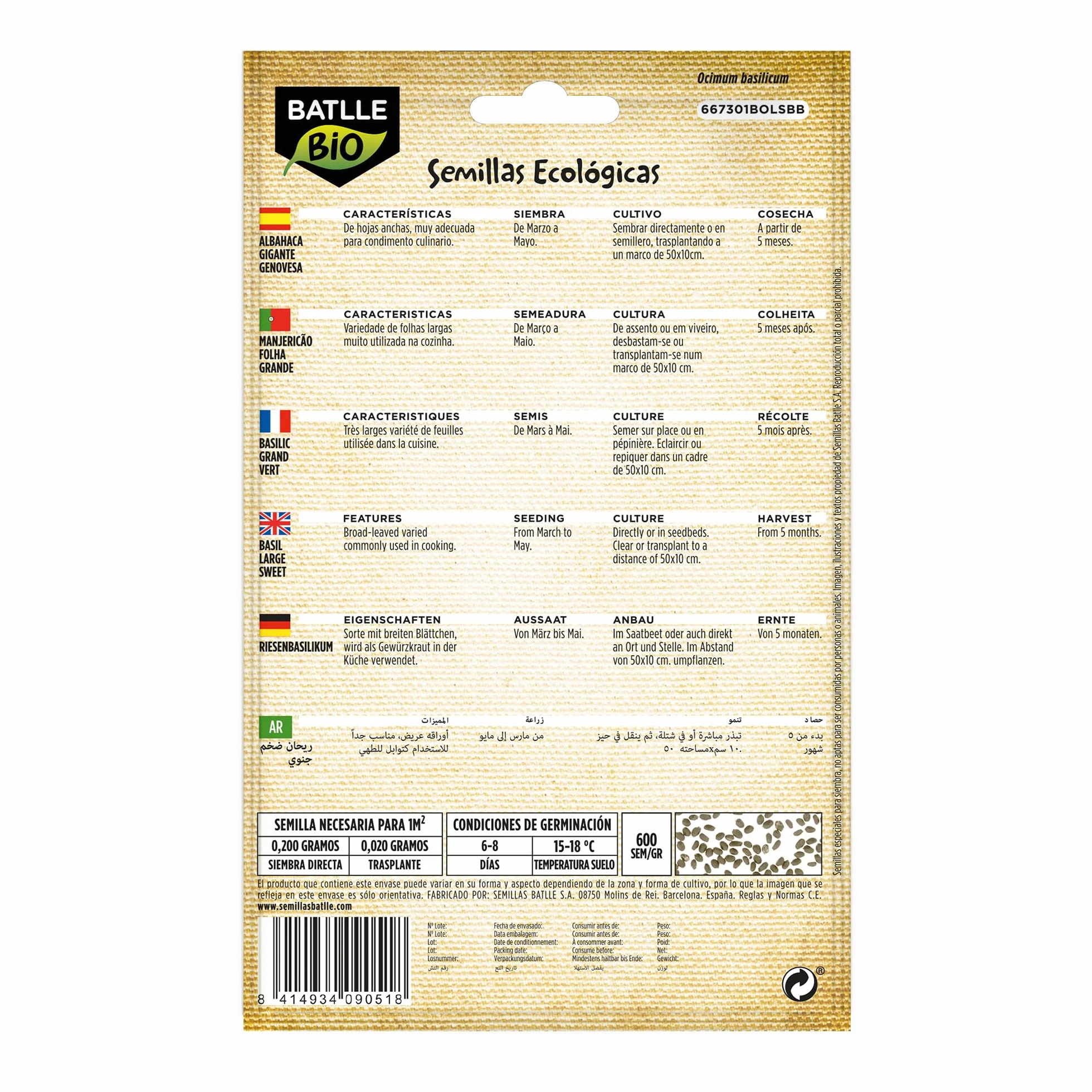 Graines Bio Batlle Basilic Grand Vert 1,5g