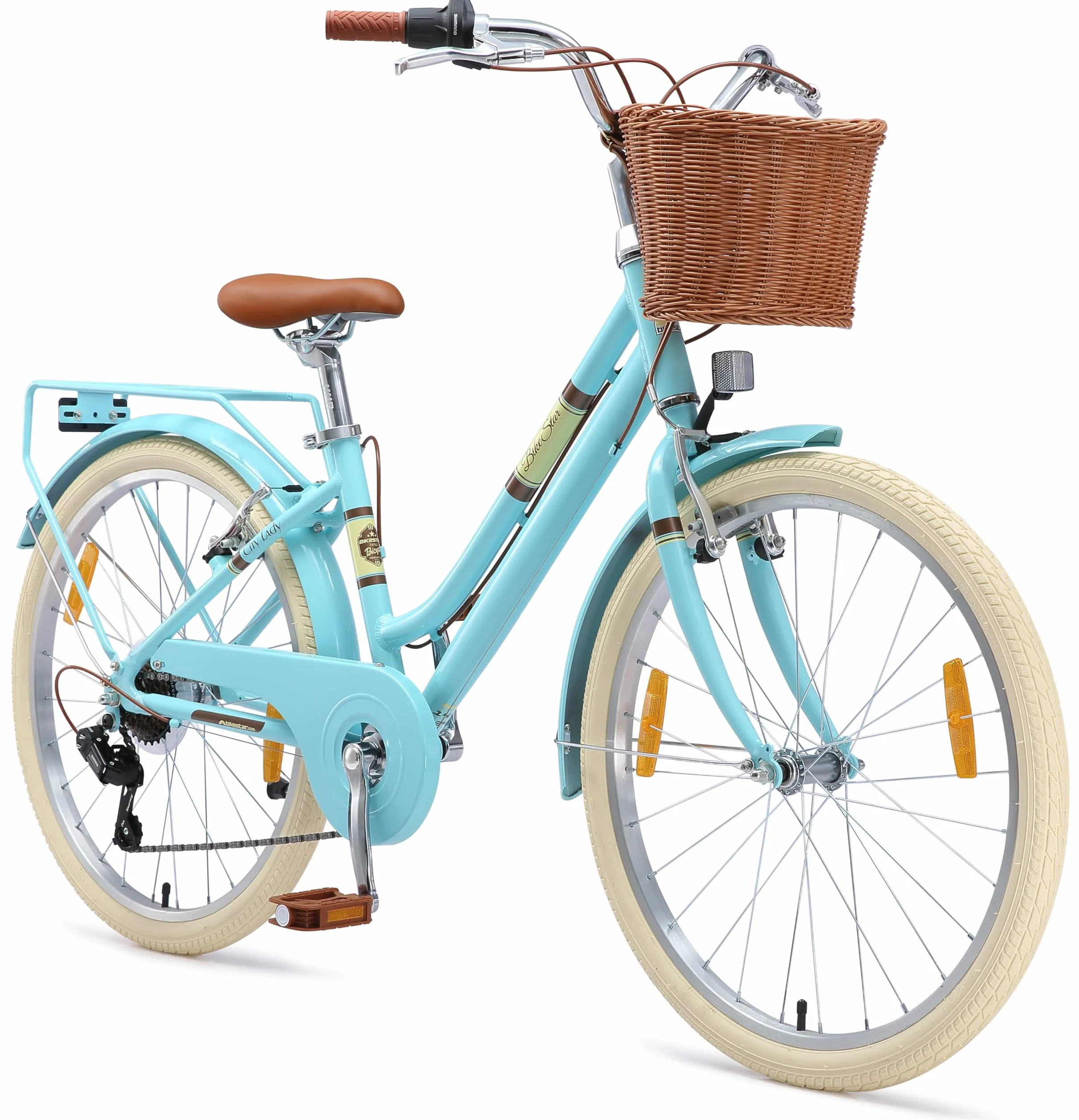 BIKESTAR Vélo pour Enfants en Aluminium à partir de 9-10 Ans | Vélo rétro de Ville 24 Pouces, 7 Vitesses, Panier, Frein en V, vélo hollandais