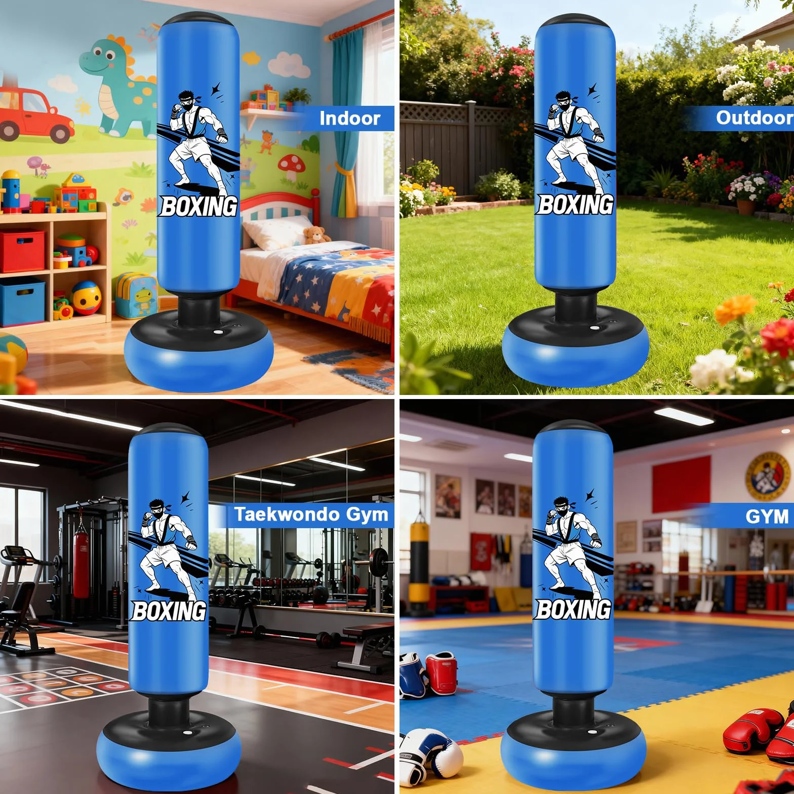 Sac de Boxe pour Enfants, avec Gants de Boxe, 168cm Gonflable Sac de Frappe Enfant Pratique du Karaté, Taekwondo, Cadeaux pour GarçOns et Filles