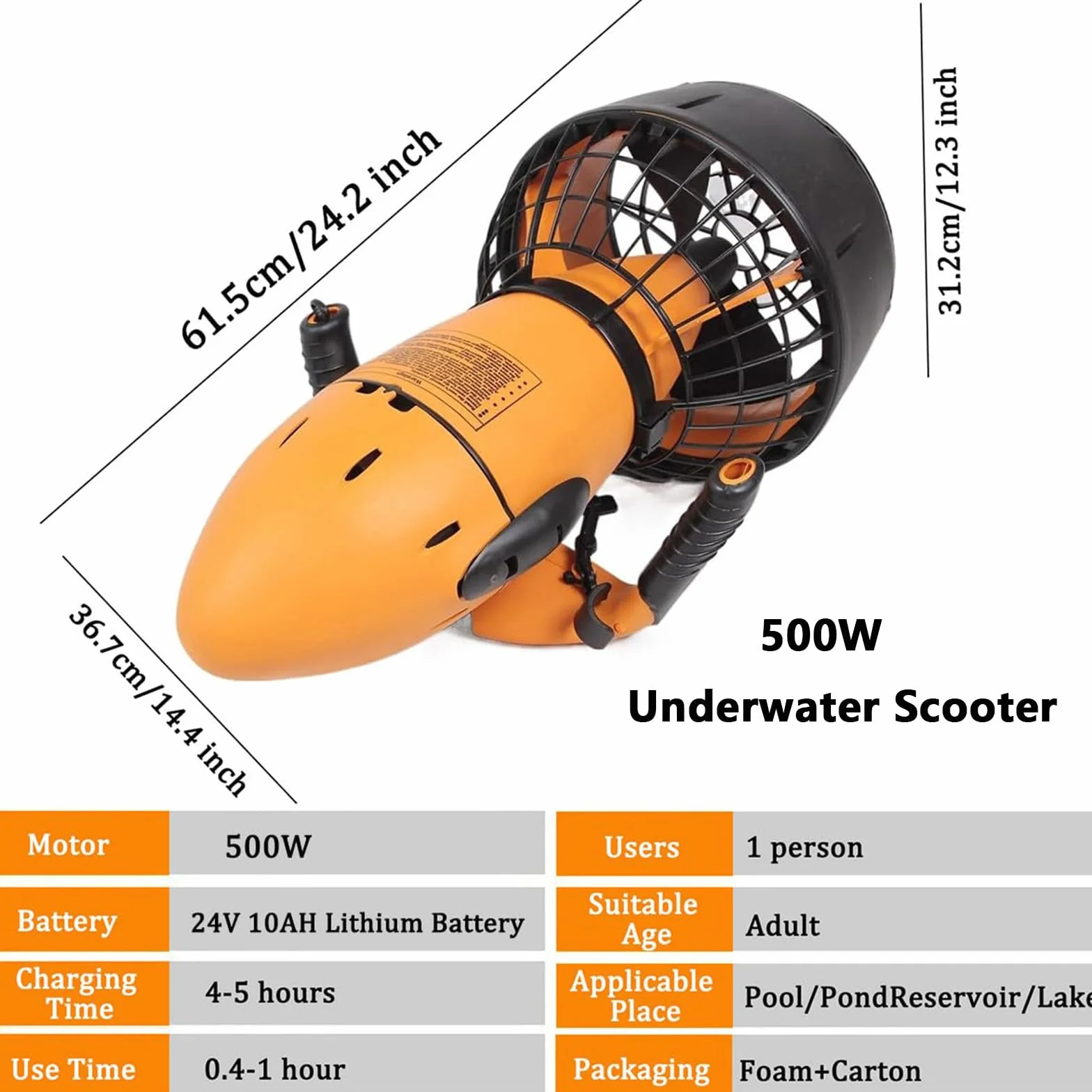 Scooter sous-Marin 500WHélicoptère sous-Marin à Double Vitesse pour la plongée sous-Marine, l'apnée et la Piscine,Booster sous-Marin