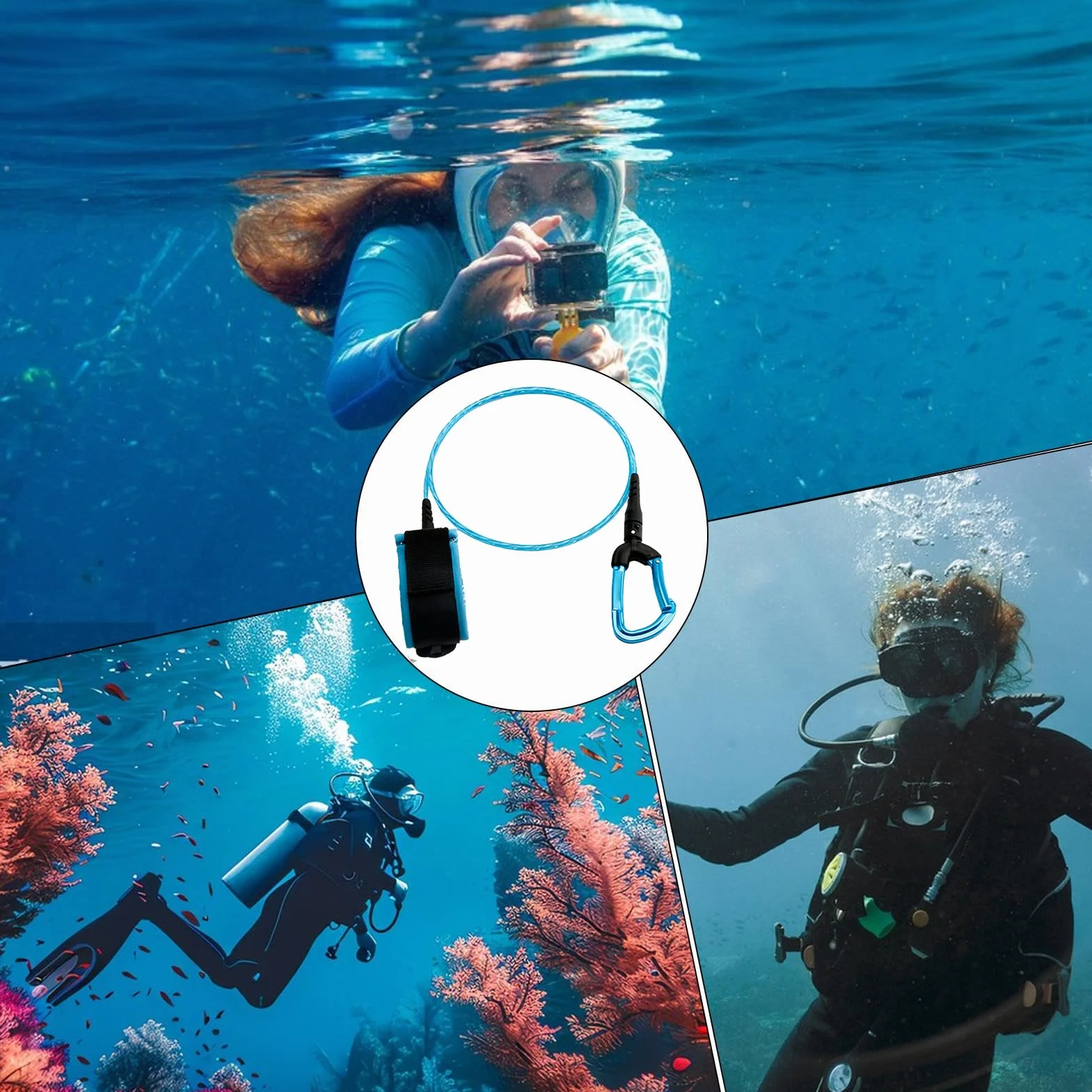 Corde de plongée sous-marine, longe de sécurité pour apnée, Corde anti-perte d'apnée, Corde de plongée élastique Anti-perte de fil d'acier inoxydable intégré pour l'entraînement en haute mer