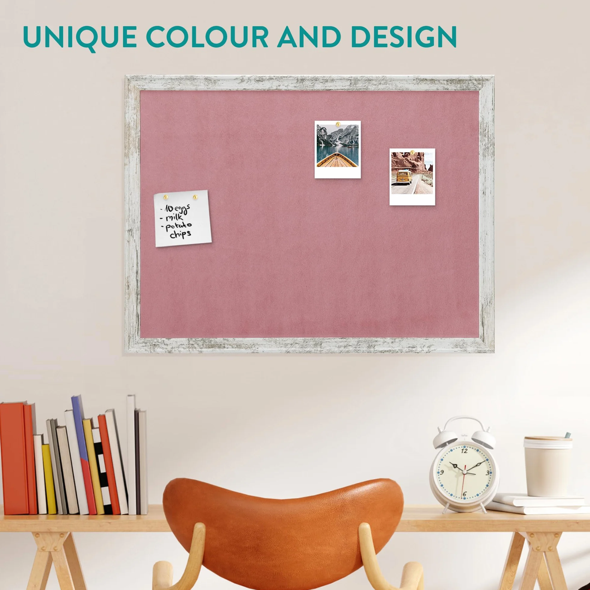 Navaris Tableau d'affichage en peluche 60 x 45 cm avec punaises - Panneau mural pour notes déco bureau maison