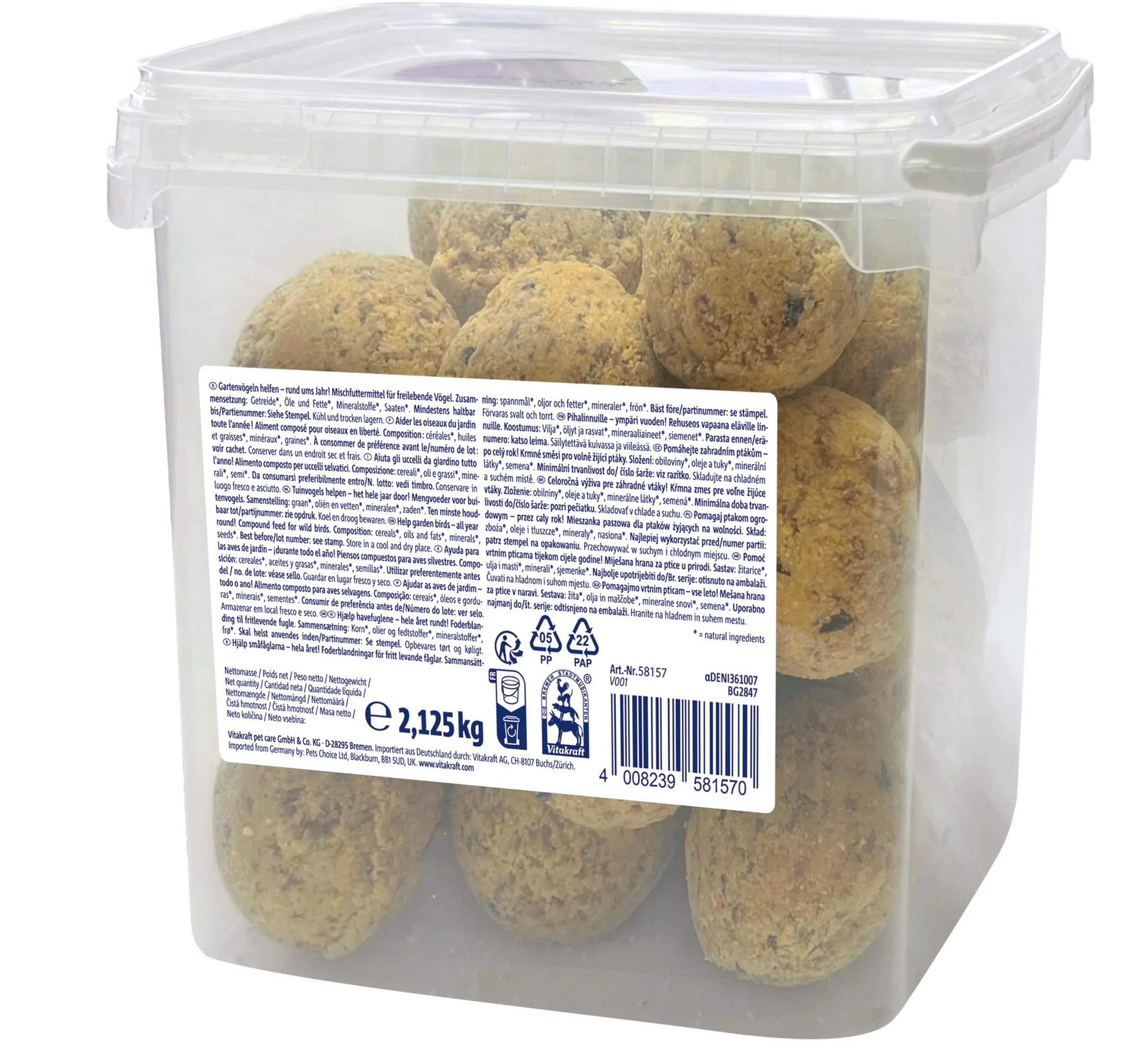 VITAKRAFT Vita Garden Seau de Boules de Graisse sans Filets pour Oiseaux 25 unités