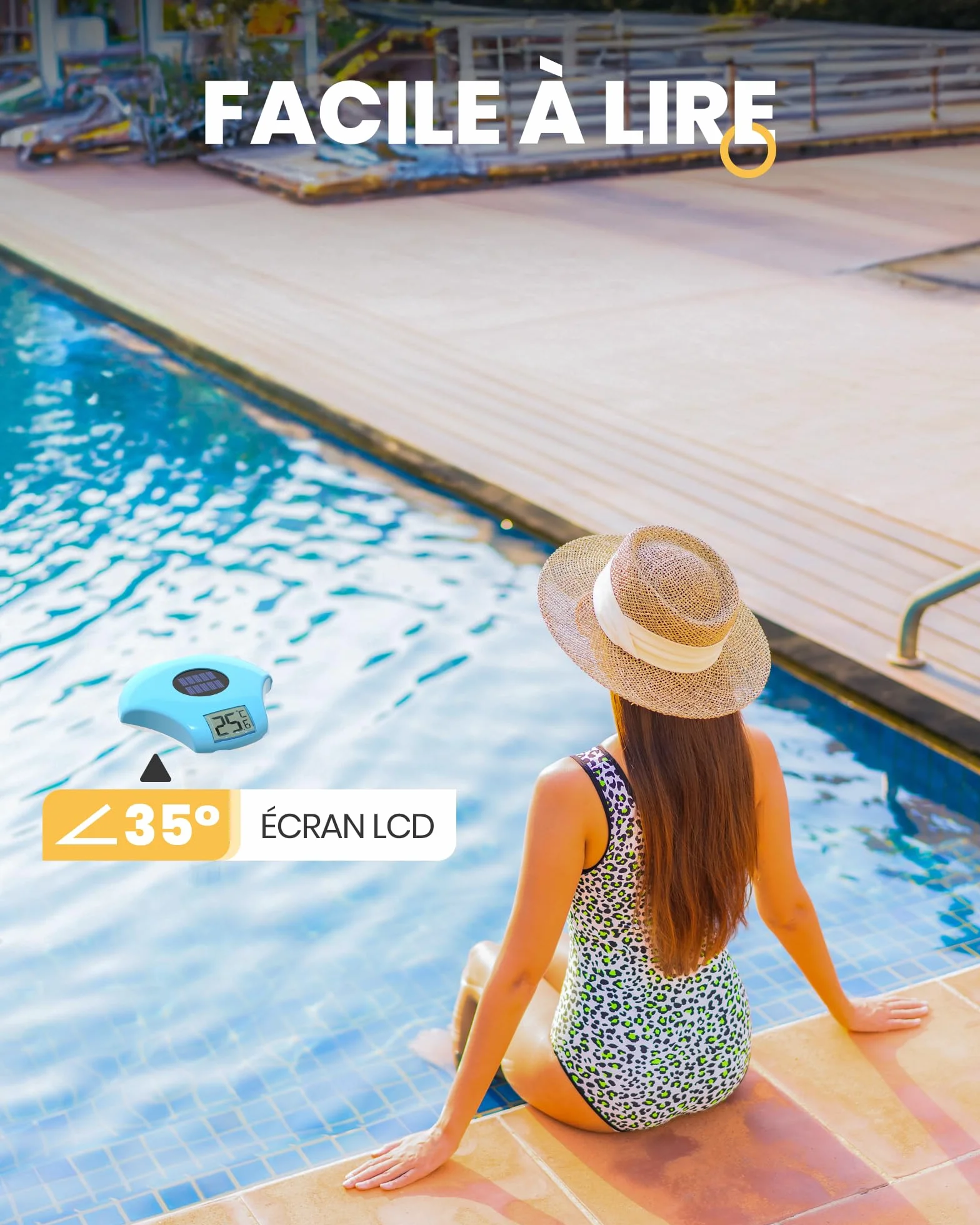 Baldr Solaire Thermomètre Piscine Flottant, Grand Écran LCD Numérique, IPX8, Étanche