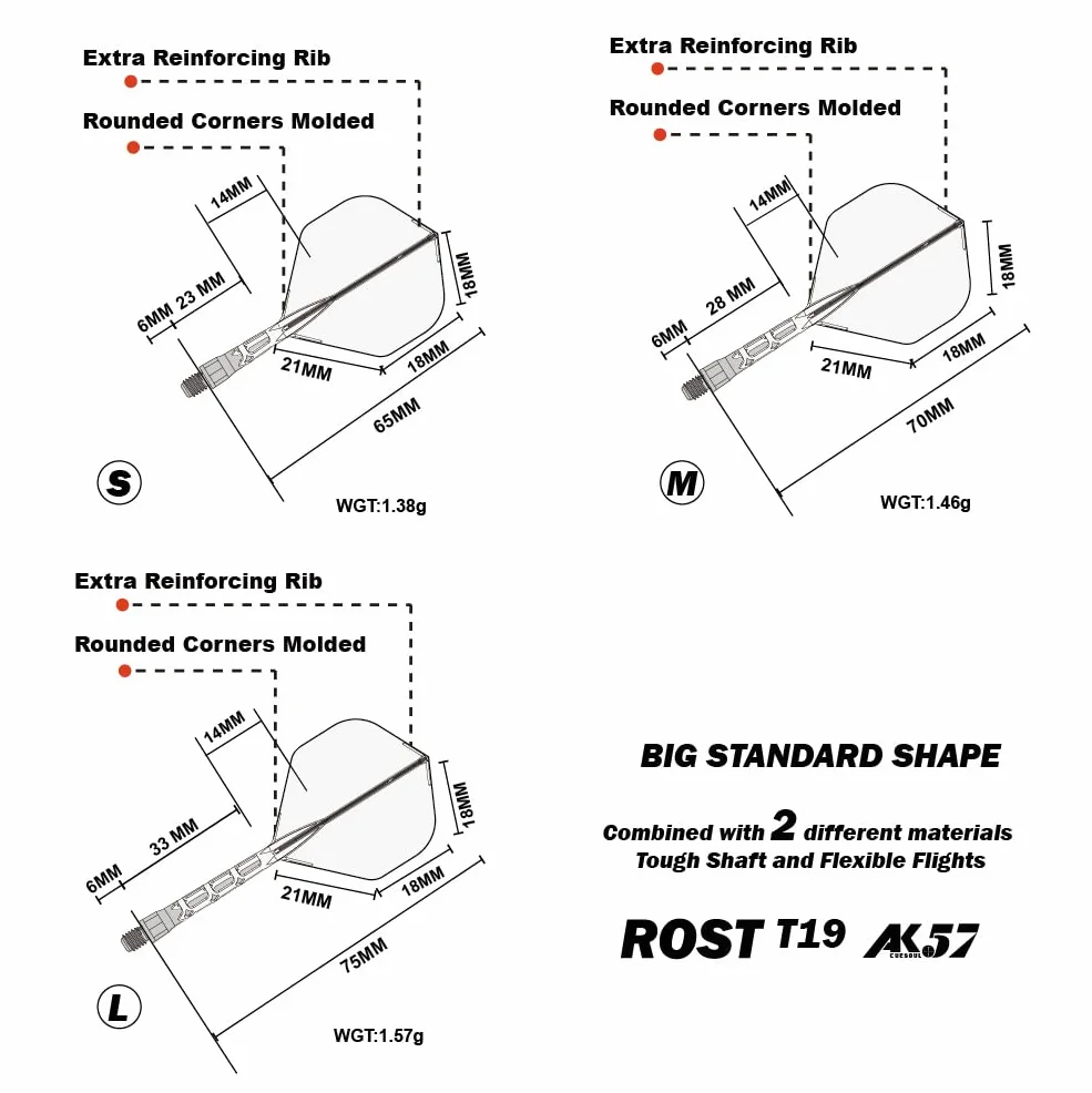 CUESOUL Rost T19 Tige de fléchettes intégrée, Forme Standard de vol, Lot de 3