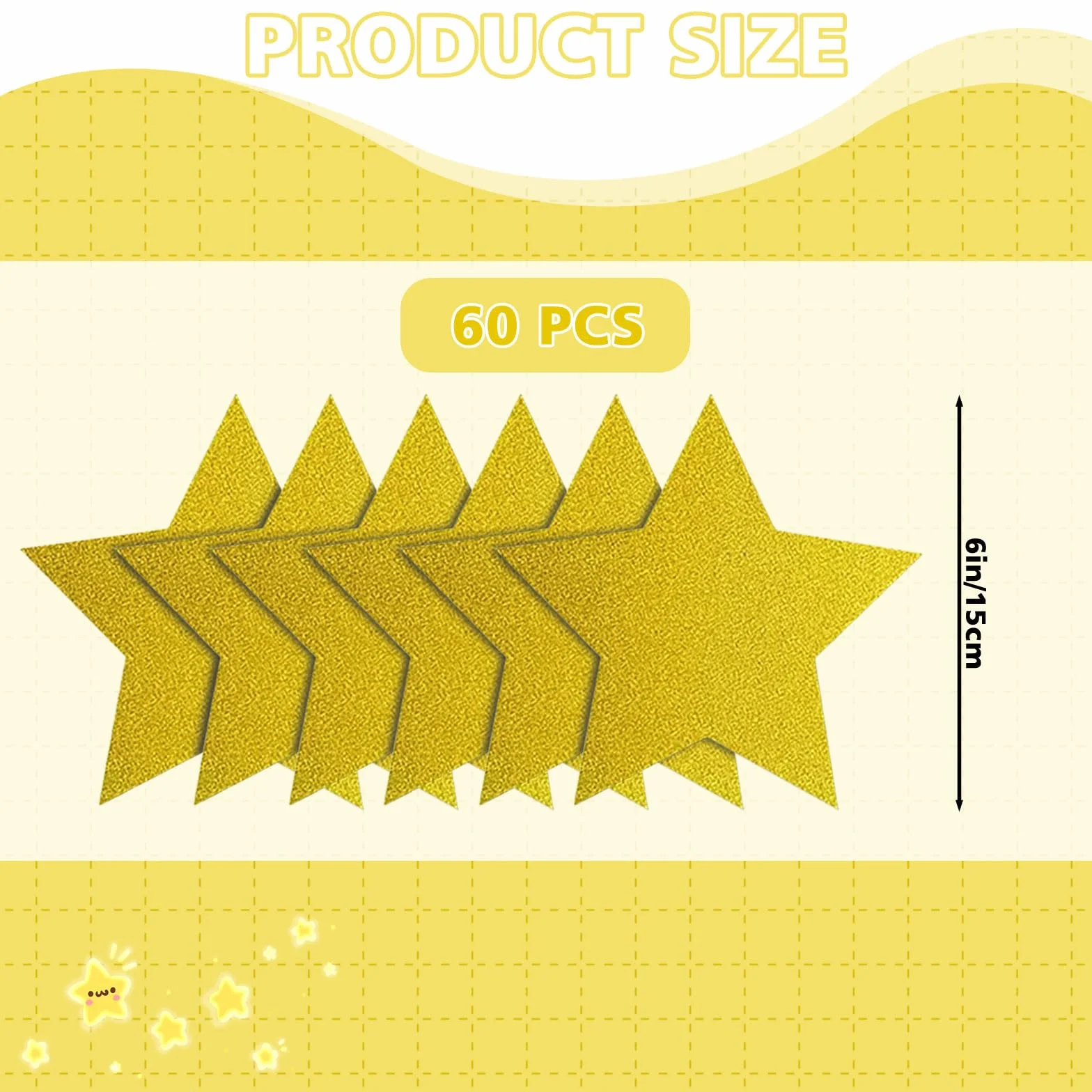 Figurines en forme d'étoile pailletée de 15 cm en carton - Lot de 60 avec double impression dorée pour artisanat