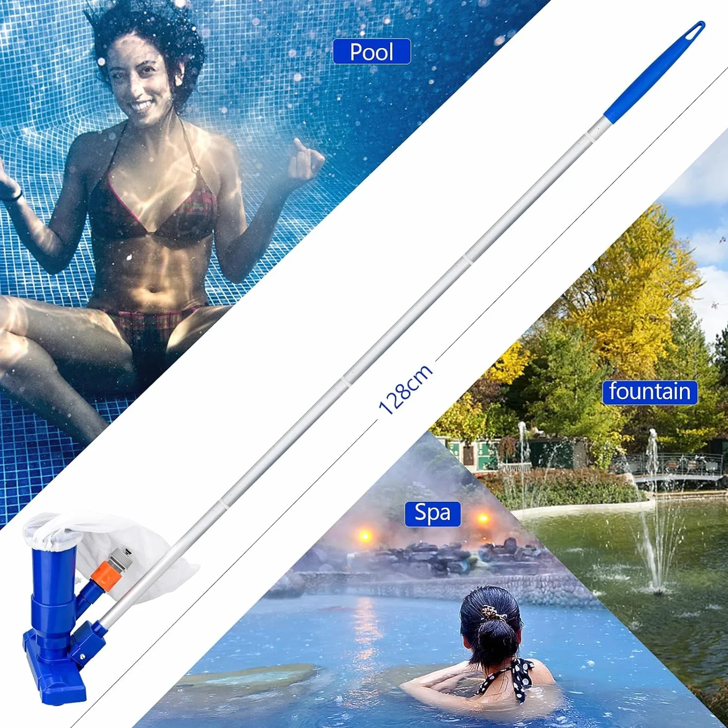 Aspirateur Piscine Portable avec Perche Télescopique Bleu