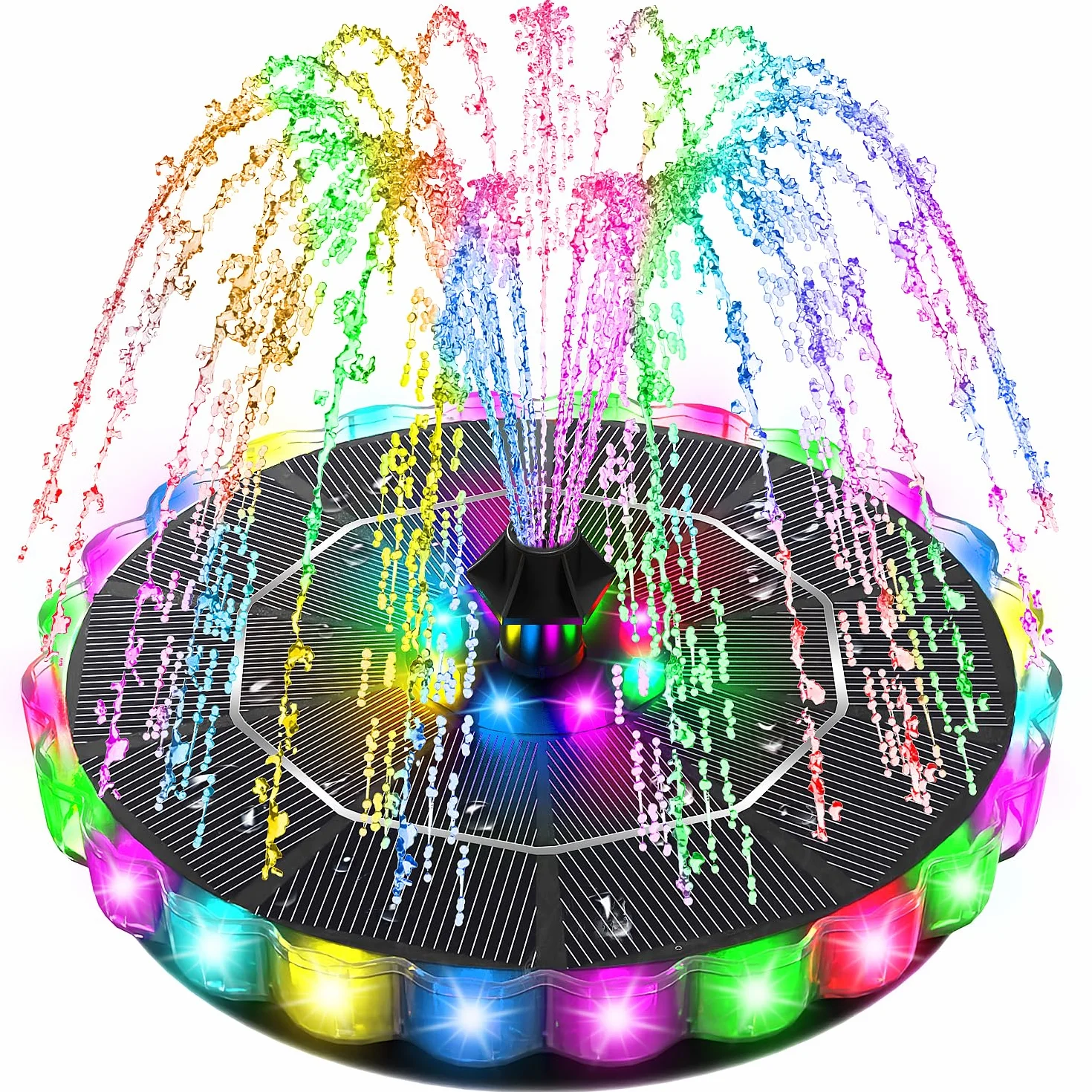 Fontaine Solaire Extérieure de Jardin 3.5W avec 32 LEDs Colorées 2000mAh Pompe Solaire Bassin Décorative