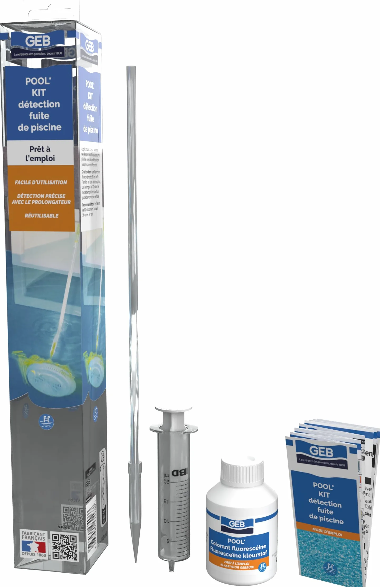 Kit de détection des fuites Piscine Spa GEB, réutilisable jusqu'à 26 Tests, Jaune